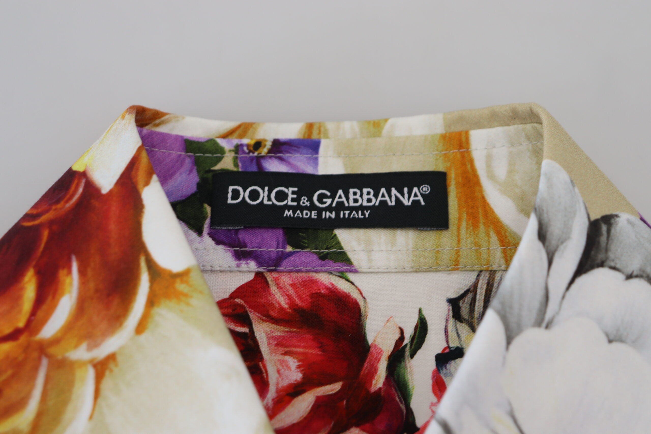 Dolce & Gabbana Multicolor Floral Baumwollbluse mit Kragen-6