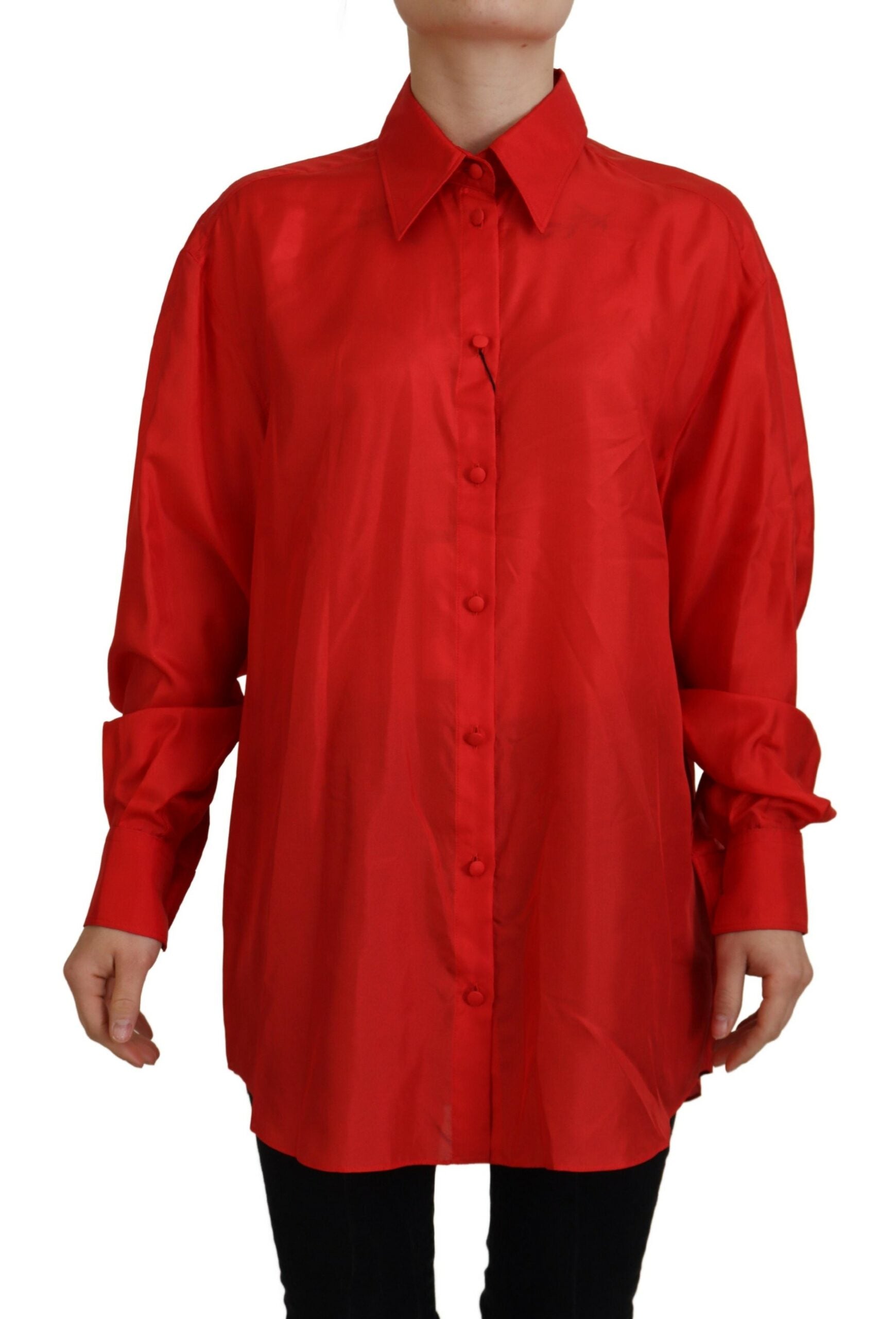 Dolce & Gabbana Red silk shirt with collar and long sleeves Top-1