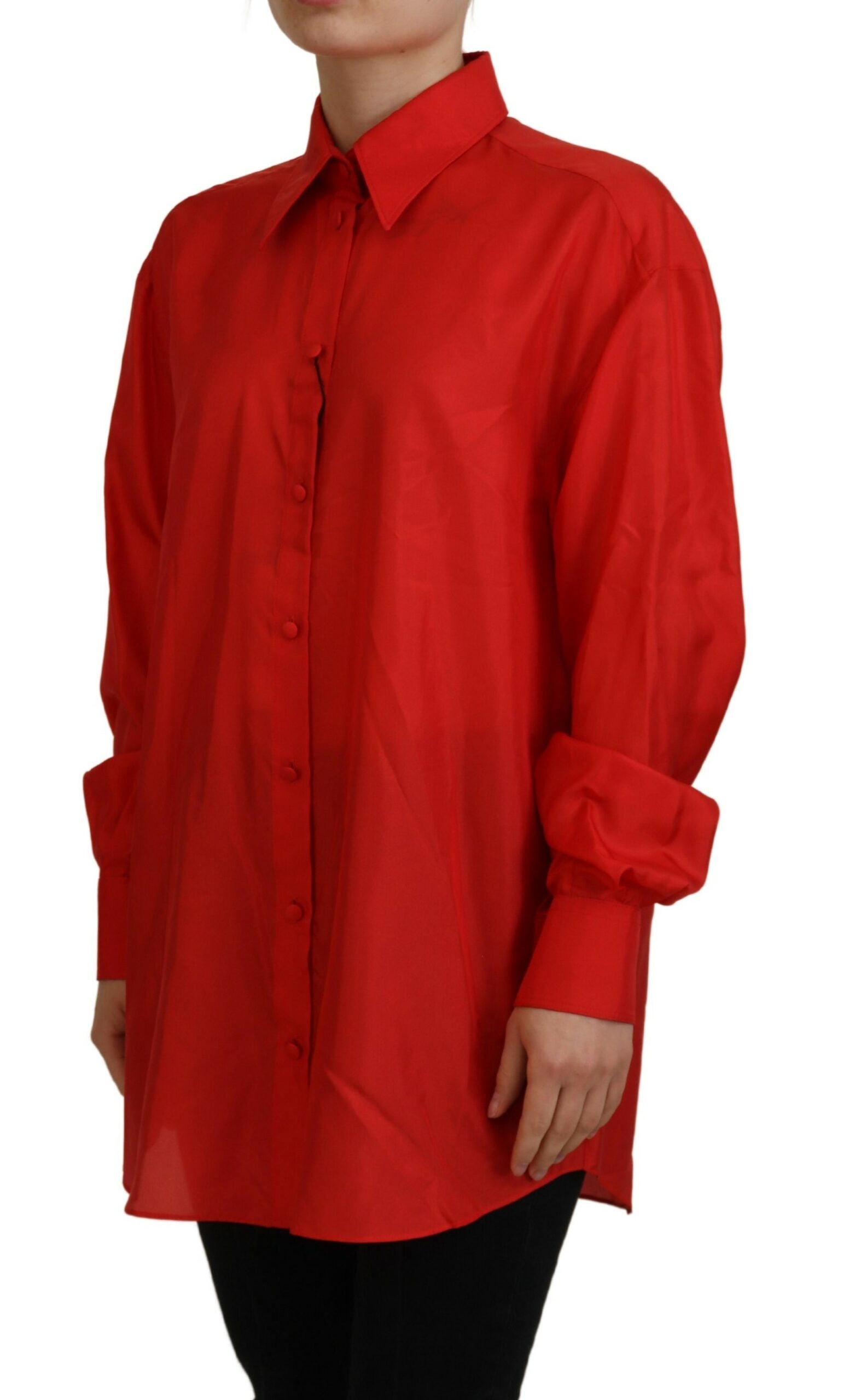 Dolce & Gabbana Red silk shirt with collar and long sleeves Top-2
