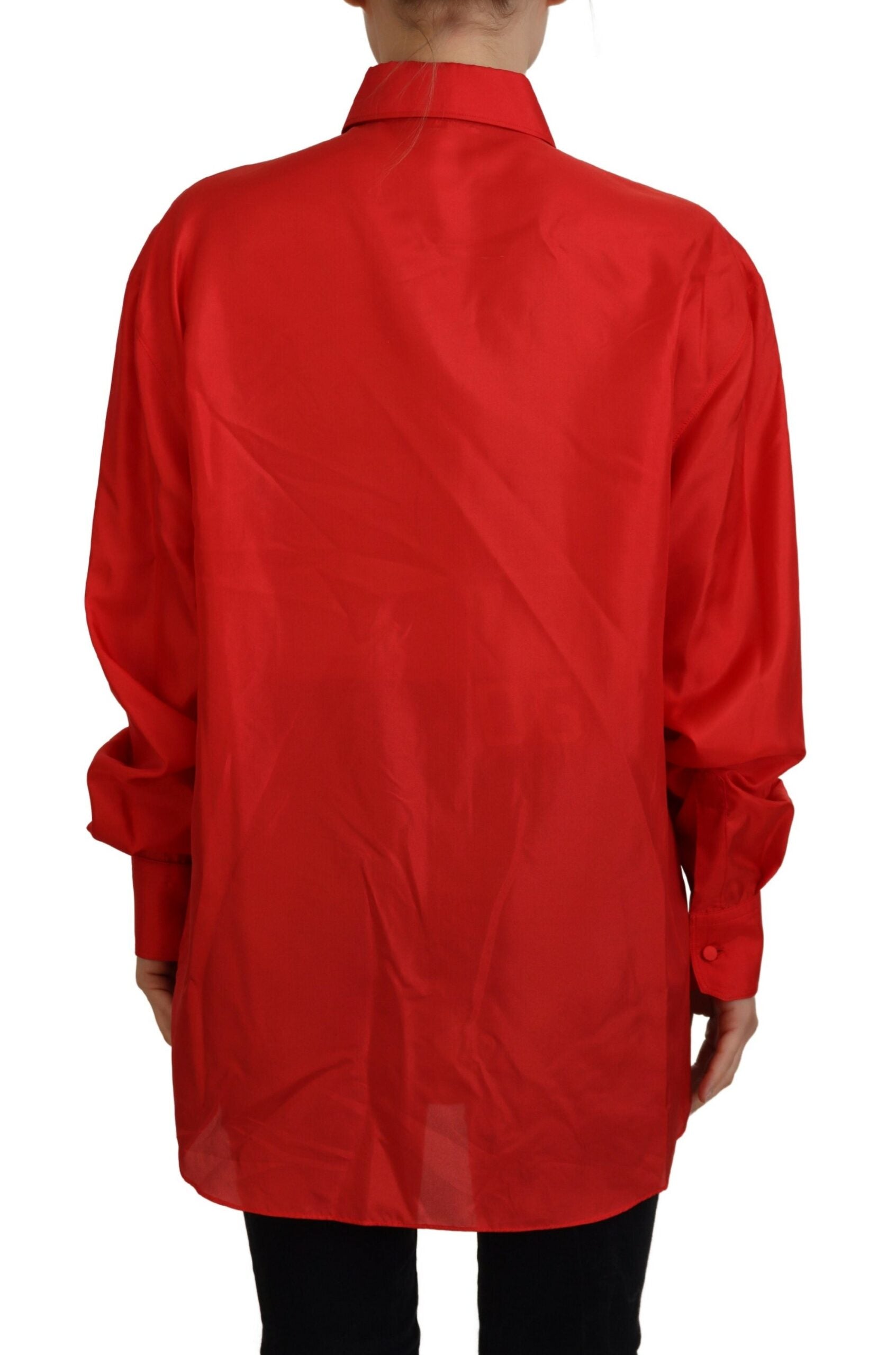 Dolce & Gabbana Red silk shirt with collar and long sleeves Top-3