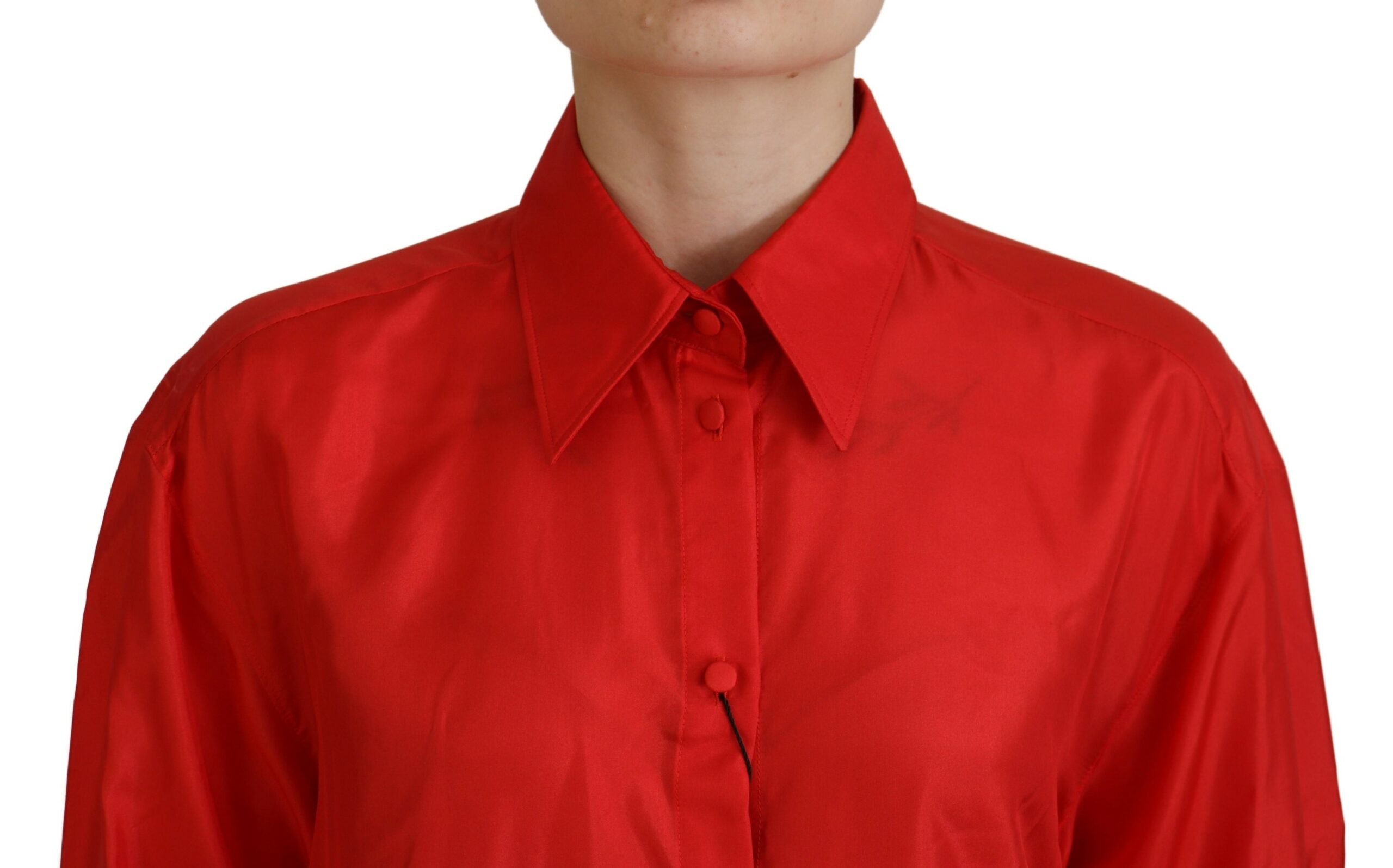 Dolce & Gabbana Red silk shirt with collar and long sleeves Top-4