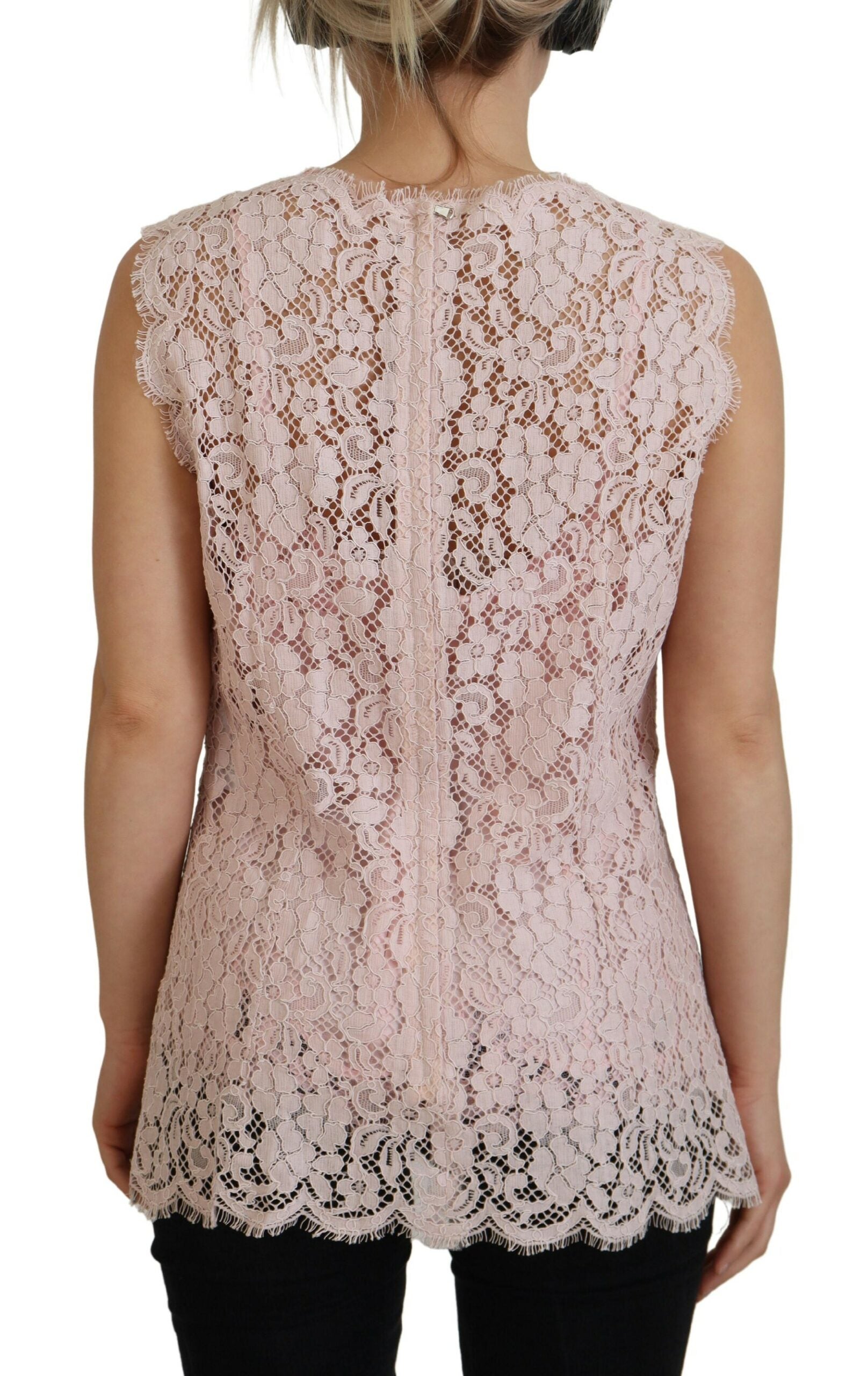 Dolce & Gabbana Pink Floral Lace Sleeveless Tank Blouse Top-3
