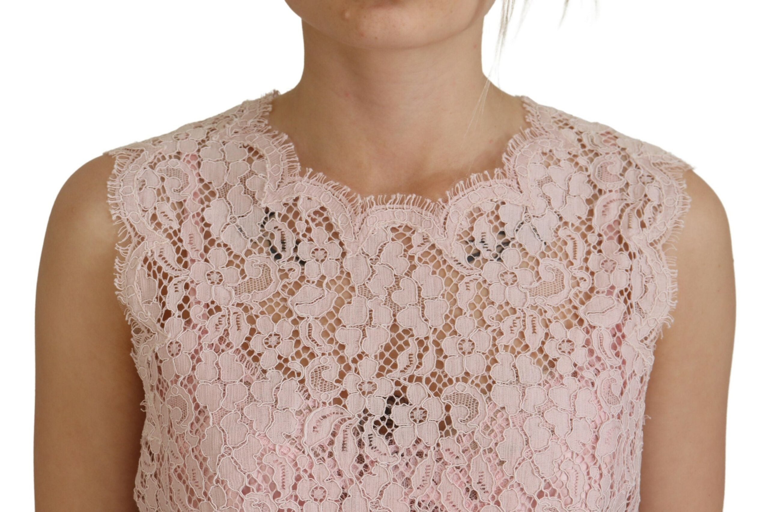 Dolce & Gabbana Pink Floral Lace Sleeveless Tank Blouse Top-4