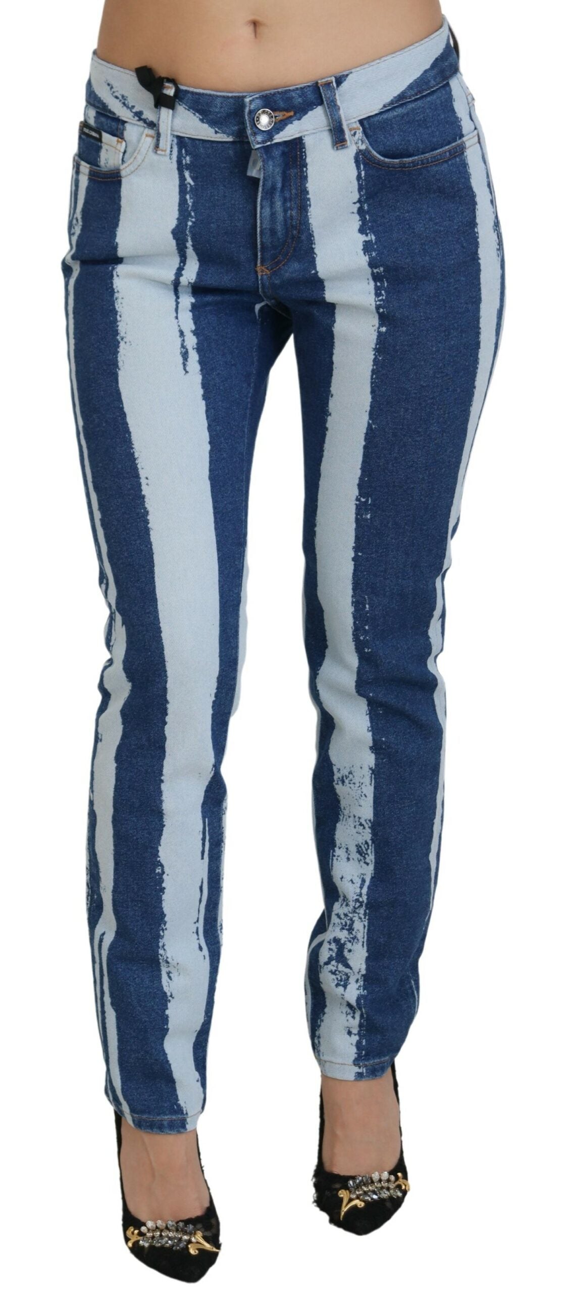 Dolce & Gabbana cobalt blue striped skinny denim jeans made of cotton