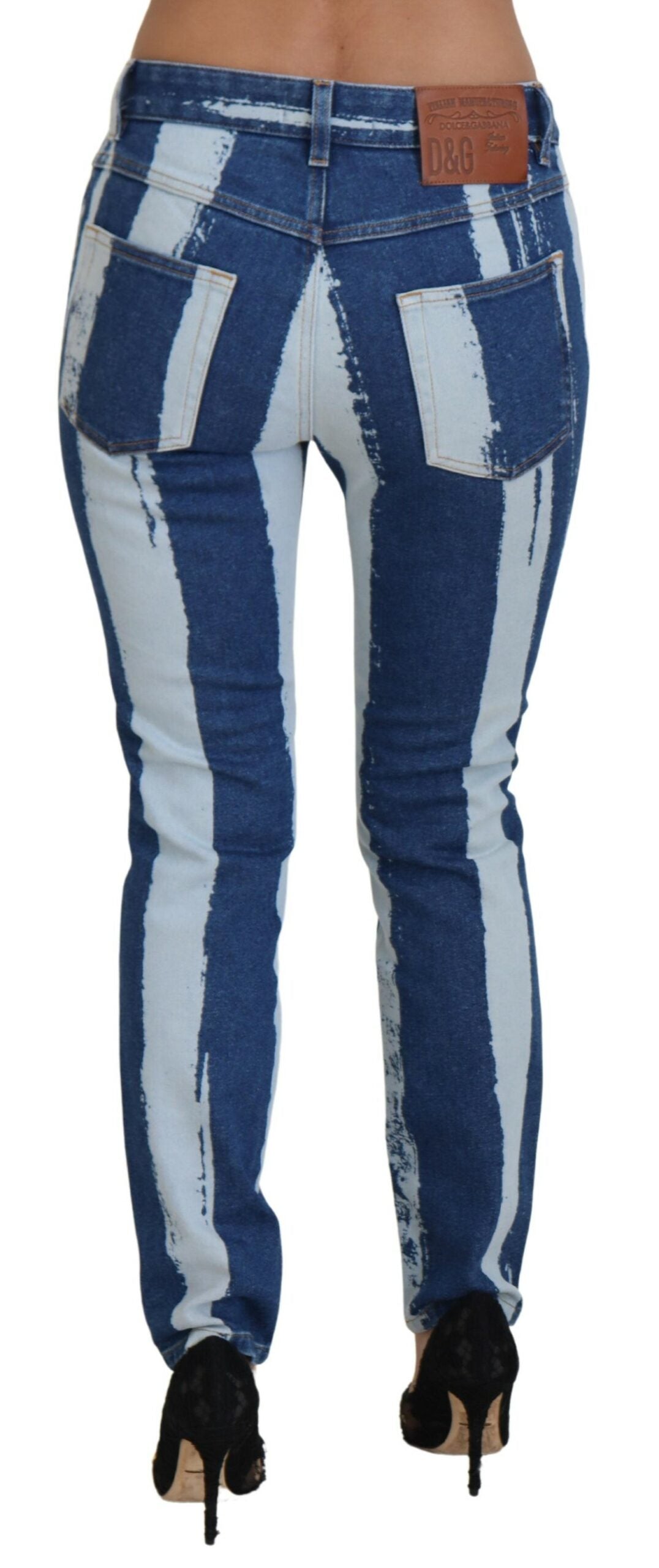 Dolce & Gabbana Kobaltblaue gestreifte Skinny Denim-Jeans aus Baumwolle-3