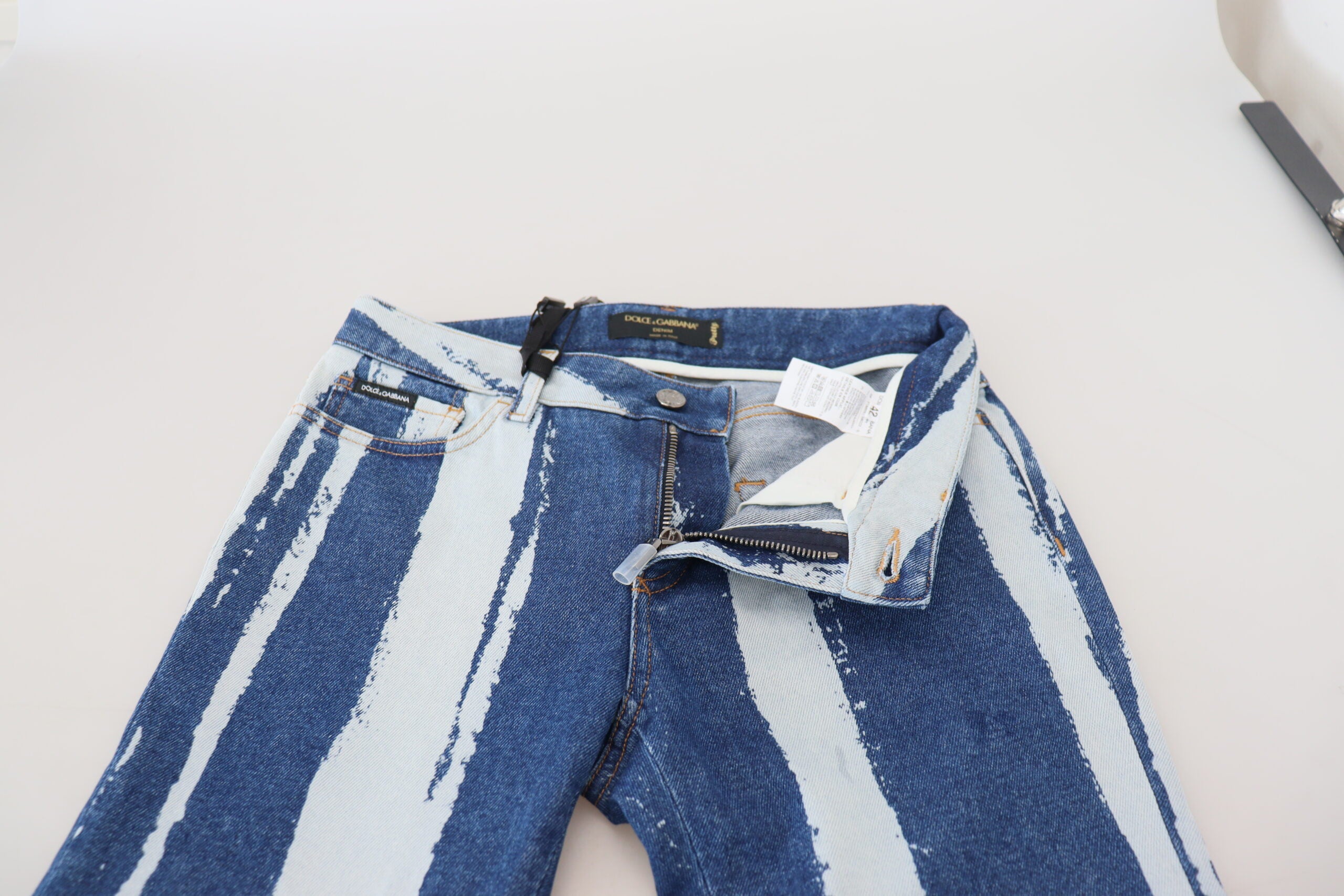 Dolce & Gabbana Kobaltblaue gestreifte Skinny Denim-Jeans aus Baumwolle-4