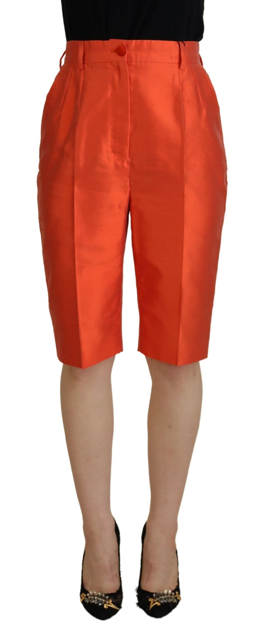 Pantalones cortos de cintura alta de seda naranja de Dolce & Gabbana-1