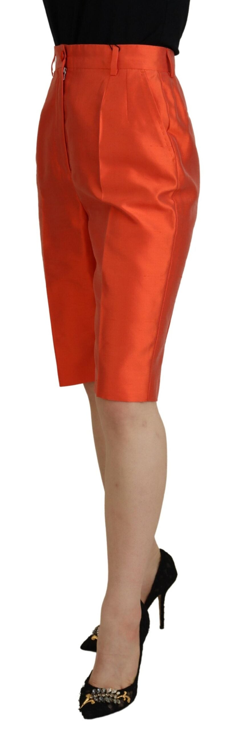 Pantalones cortos de cintura alta de seda naranja de Dolce & Gabbana-2