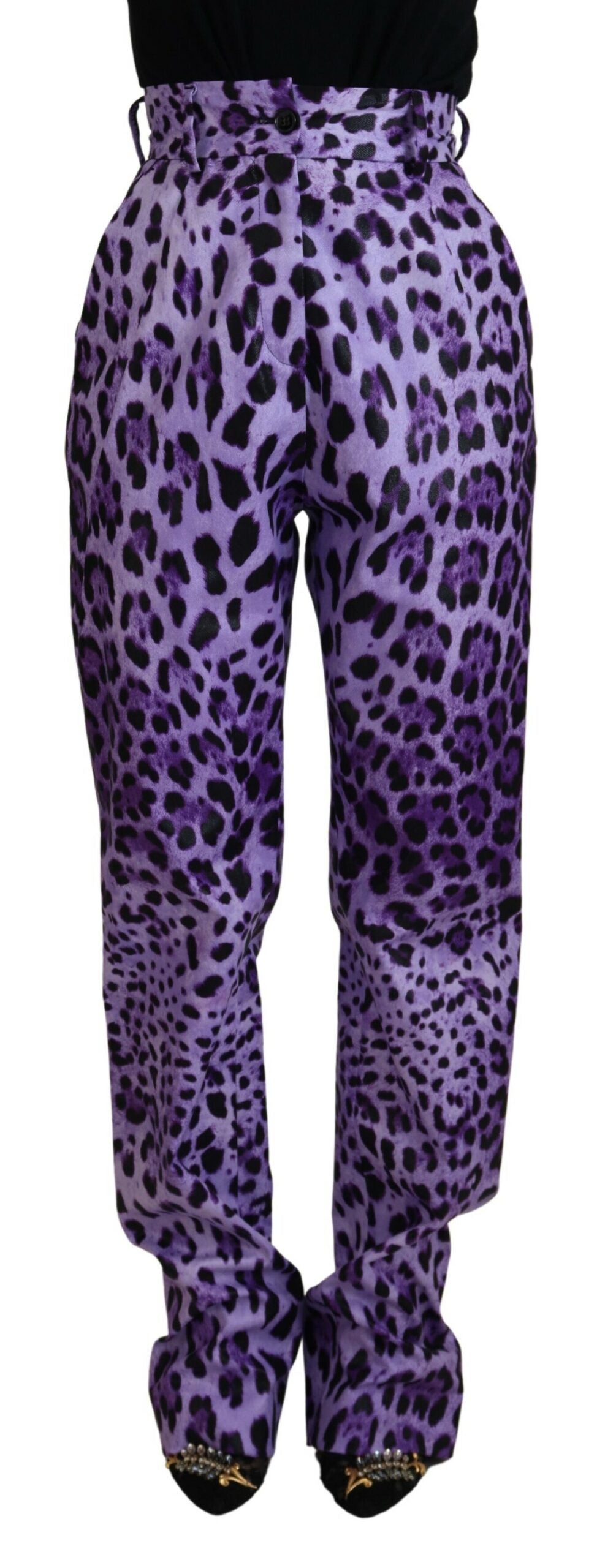 Dolce & Gabbana Lila Leopard Print High-Waisted Trousers