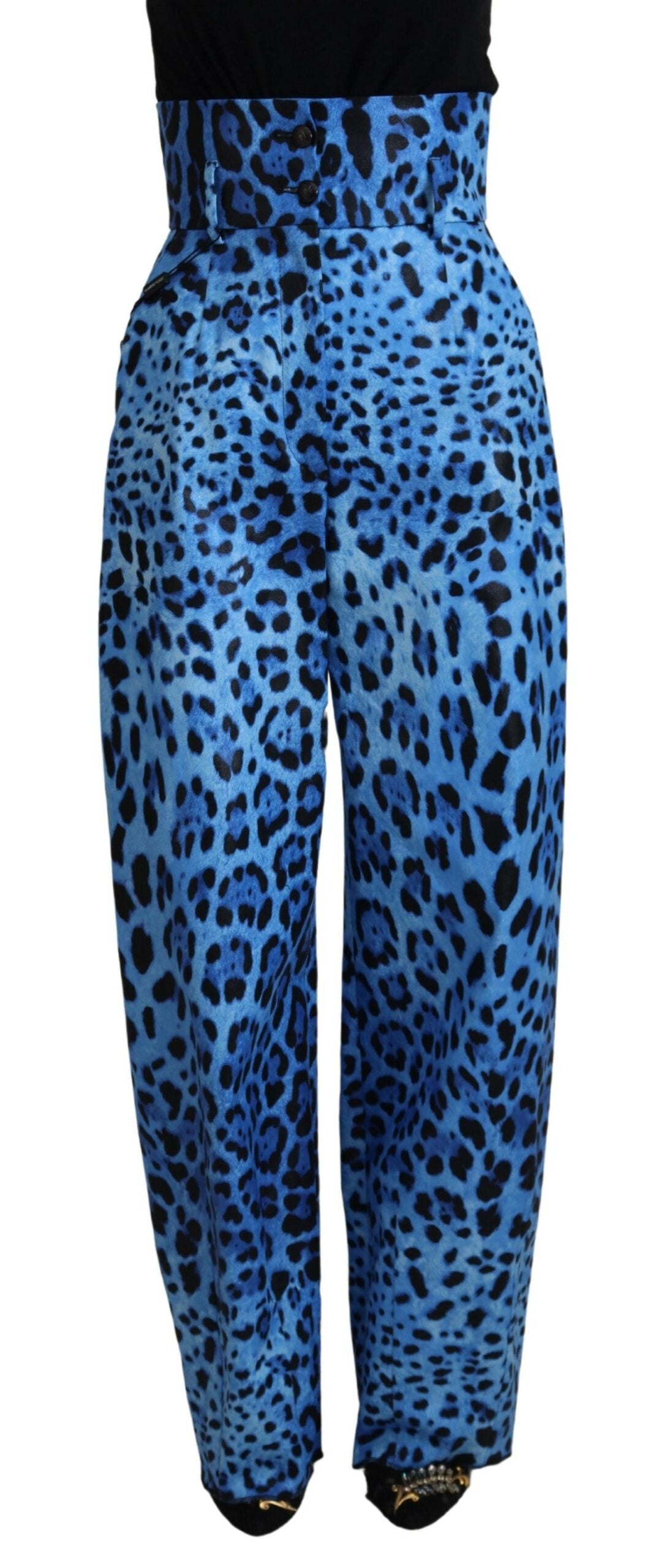 Dolce & Gabbana blue leopard print trousers with a high waist