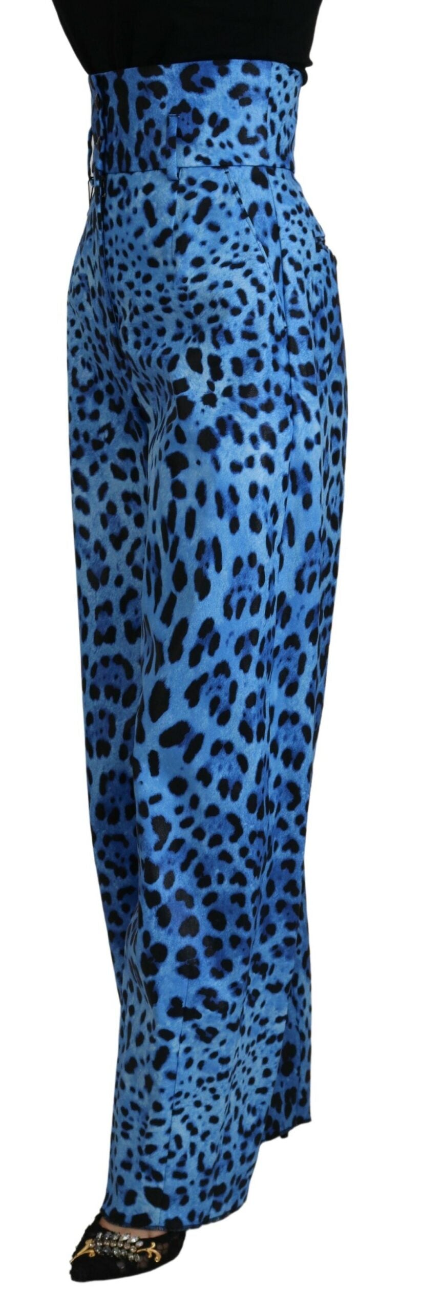 Dolce & Gabbana Blaue Hose mit Leopardenmuster und hoher Taille-2