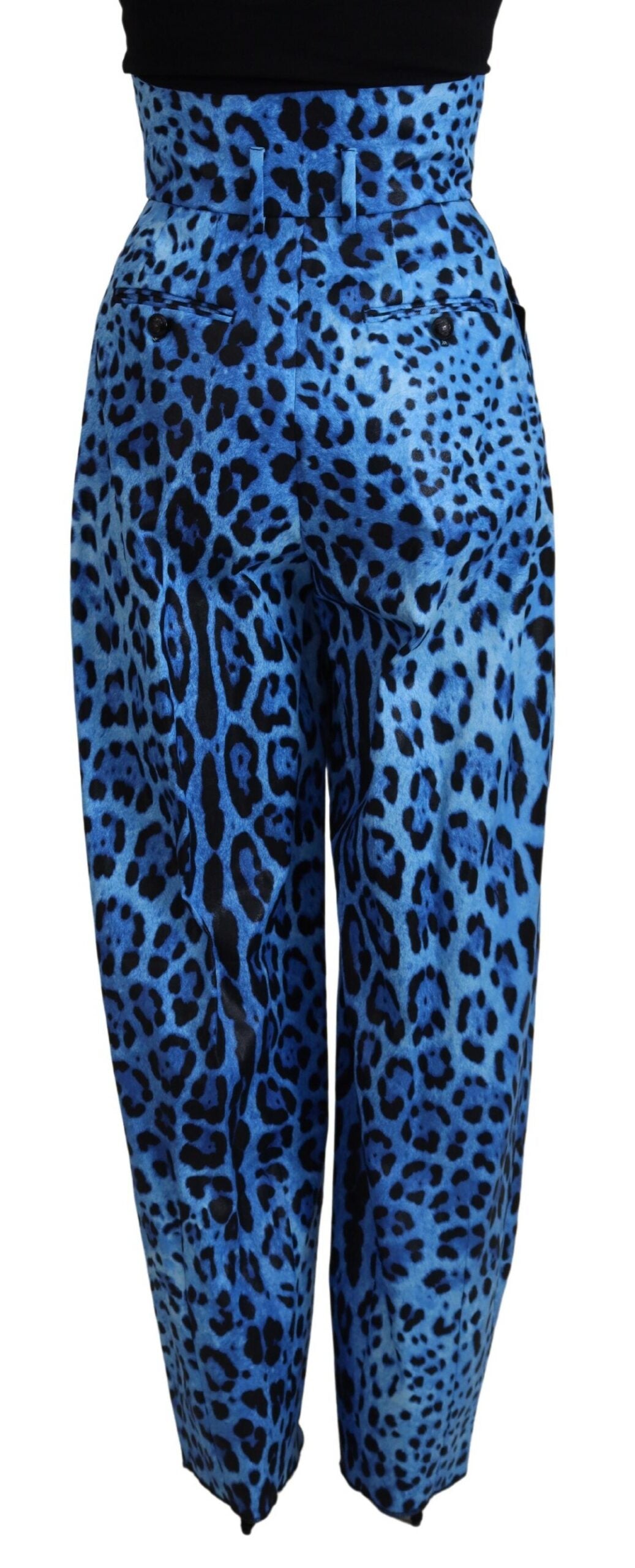 Dolce & Gabbana Blaue Hose mit Leopardenmuster und hoher Taille-3