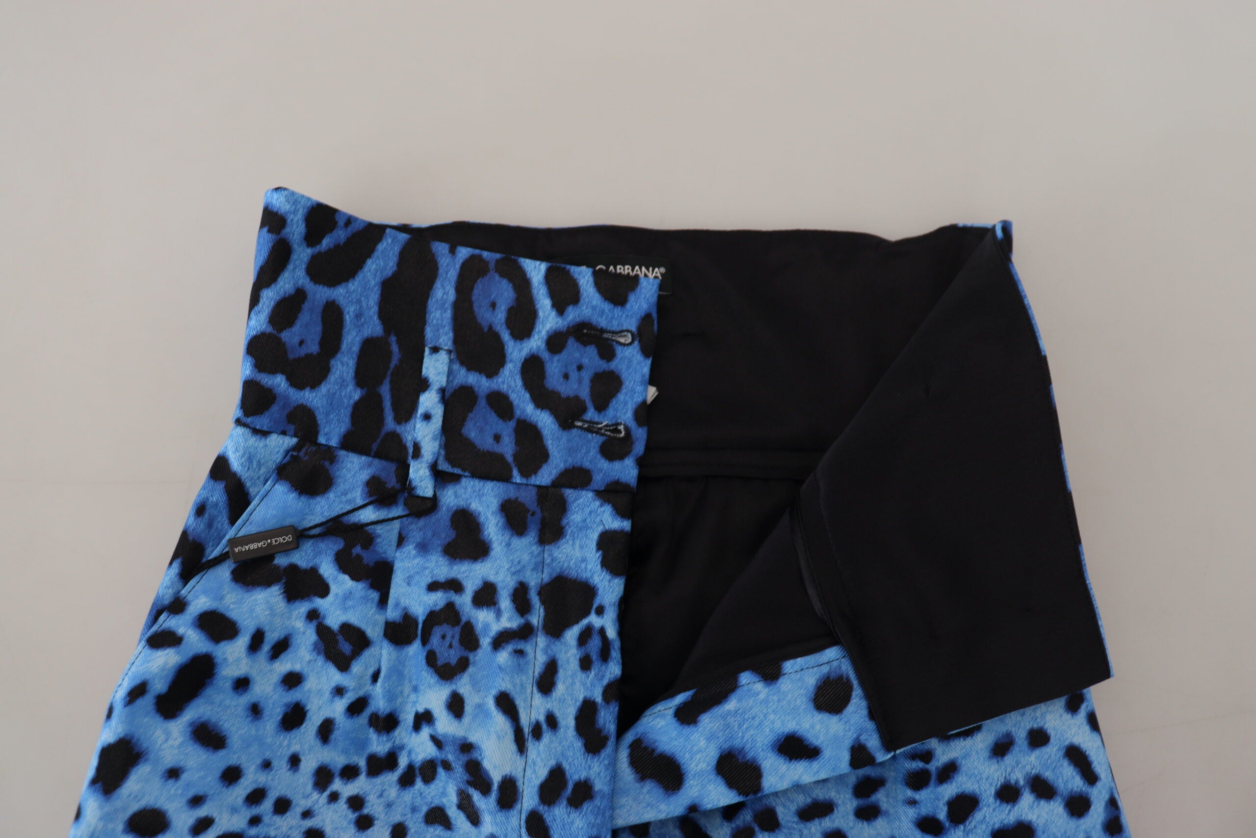 Dolce & Gabbana Blaue Hose mit Leopardenmuster und hoher Taille-4