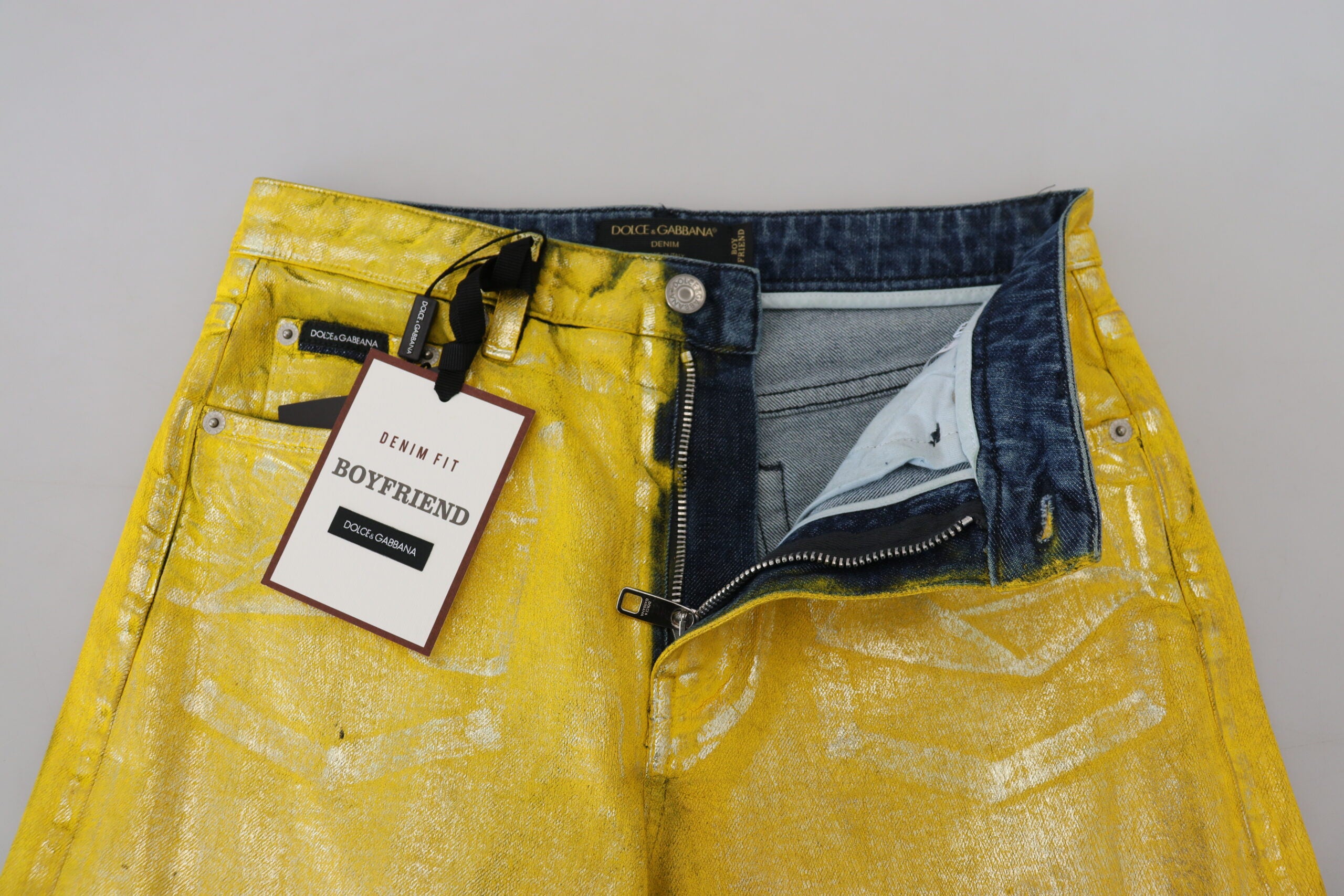 Dolce & Gabbana Yellow Leopard Cotton Straight Denim Jeans-4