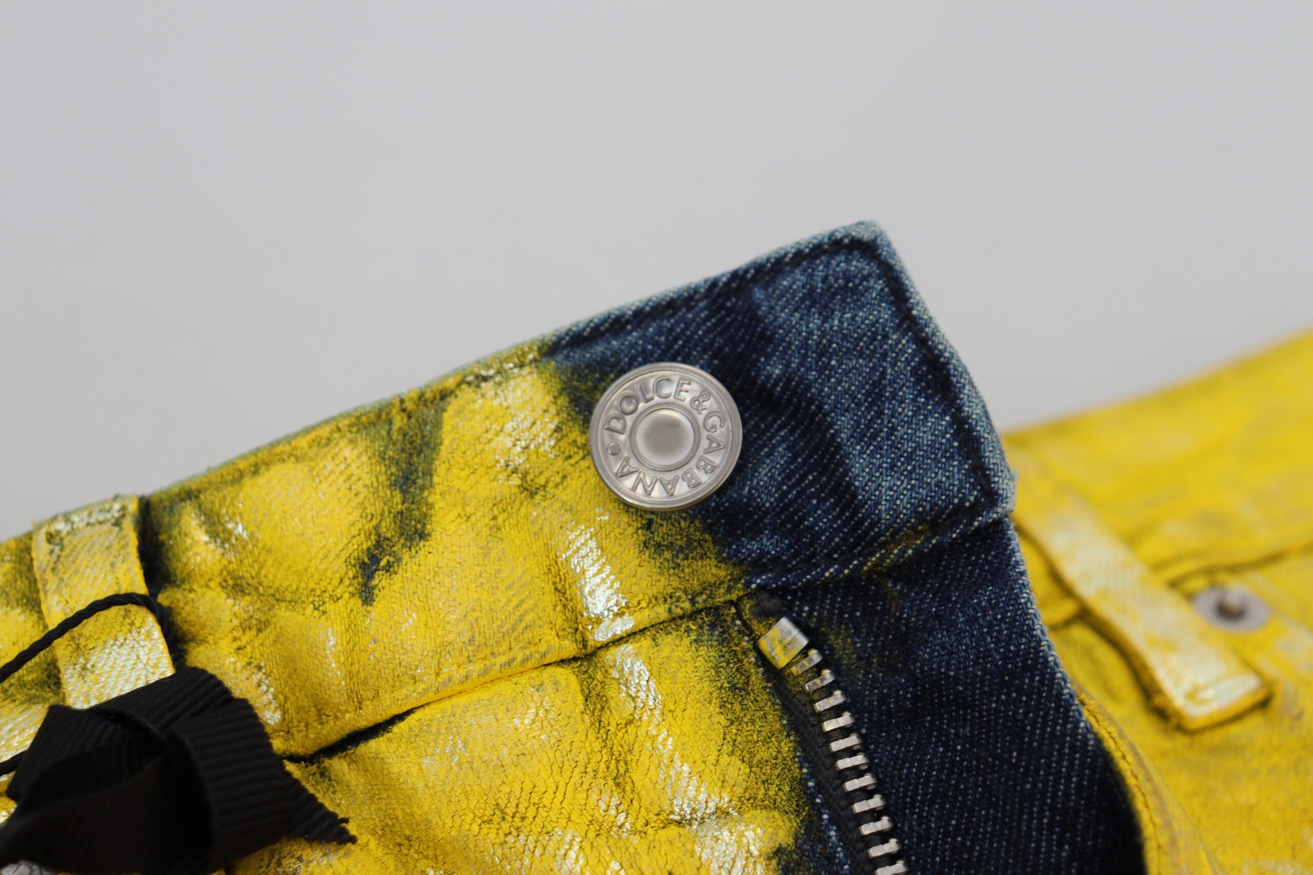 Dolce & Gabbana Yellow Leopard Cotton Straight Denim Jeans-5