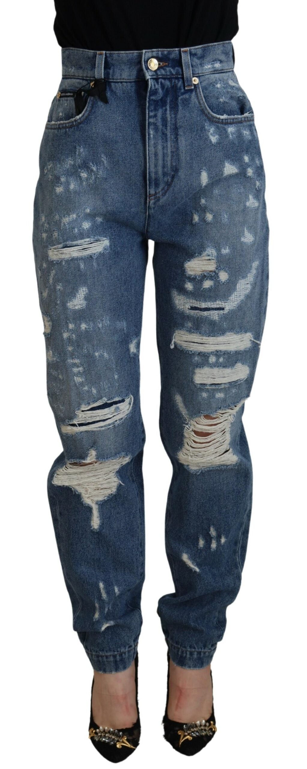 Dolce & Gabbana Blue distressed skinny denim jeans made of cotton
