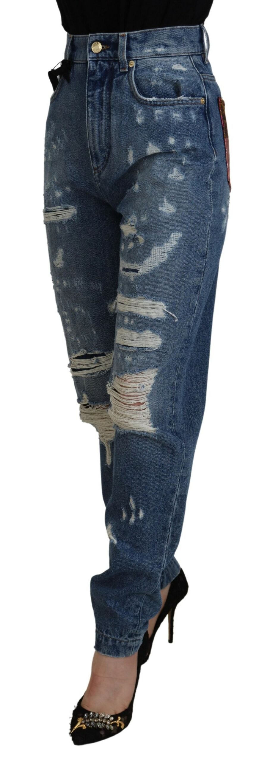 Dolce & Gabbana Blue distressed skinny denim jeans made of cotton-2