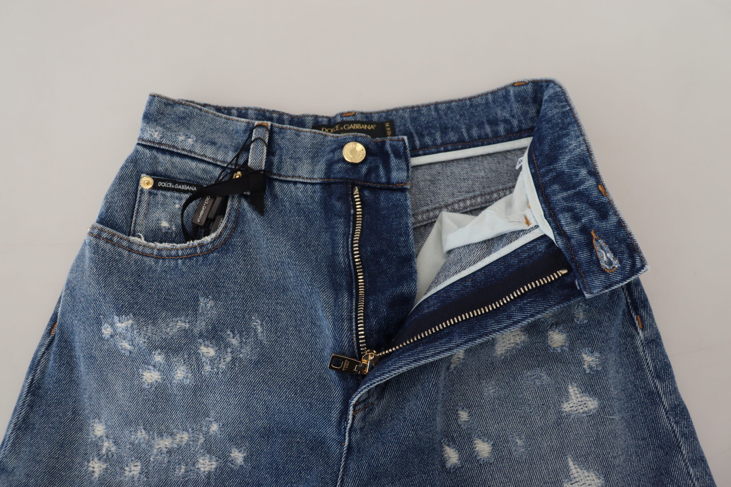 Dolce & Gabbana Blue distressed skinny denim jeans made of cotton-4