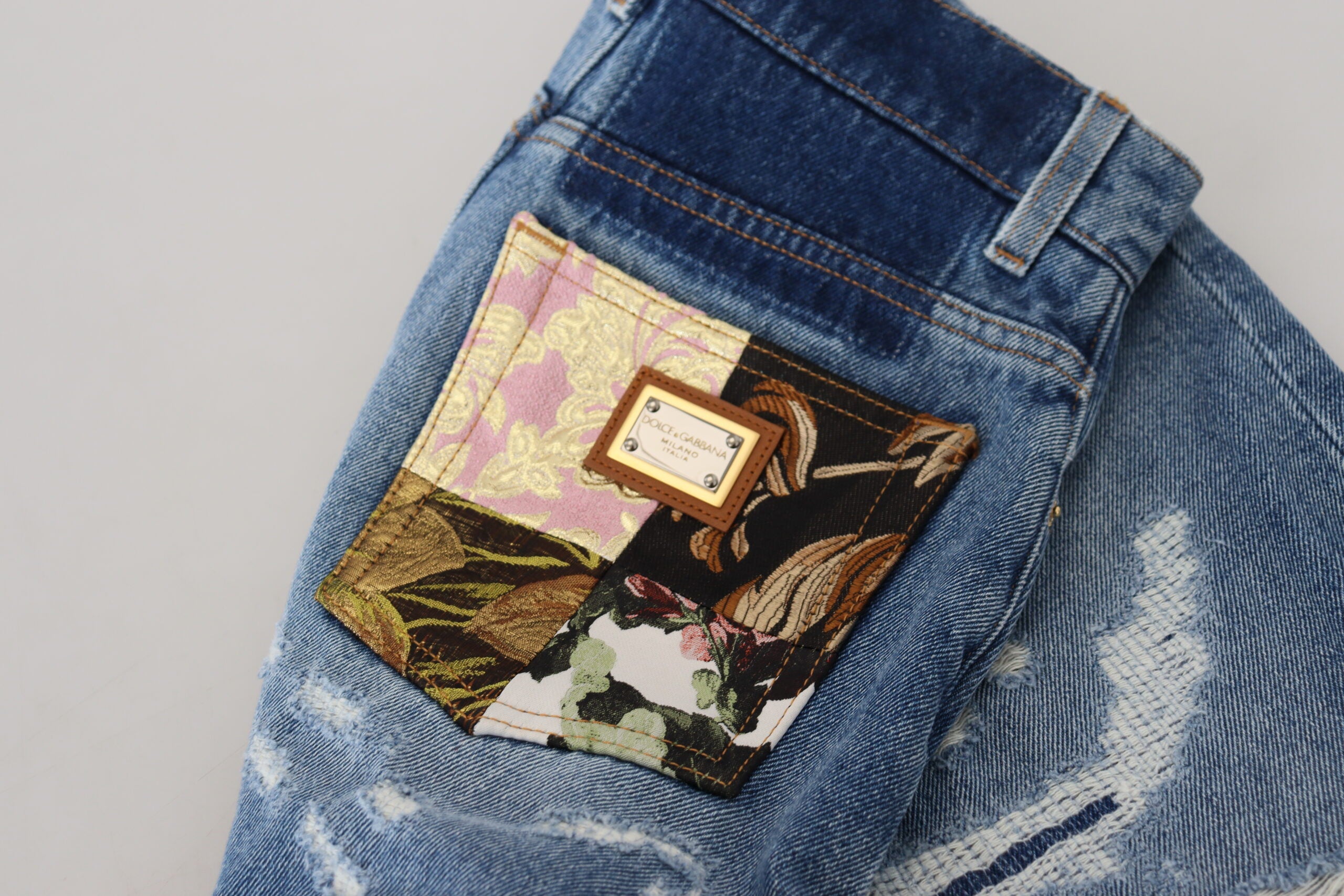 Dolce & Gabbana Blue distressed skinny denim jeans made of cotton-8