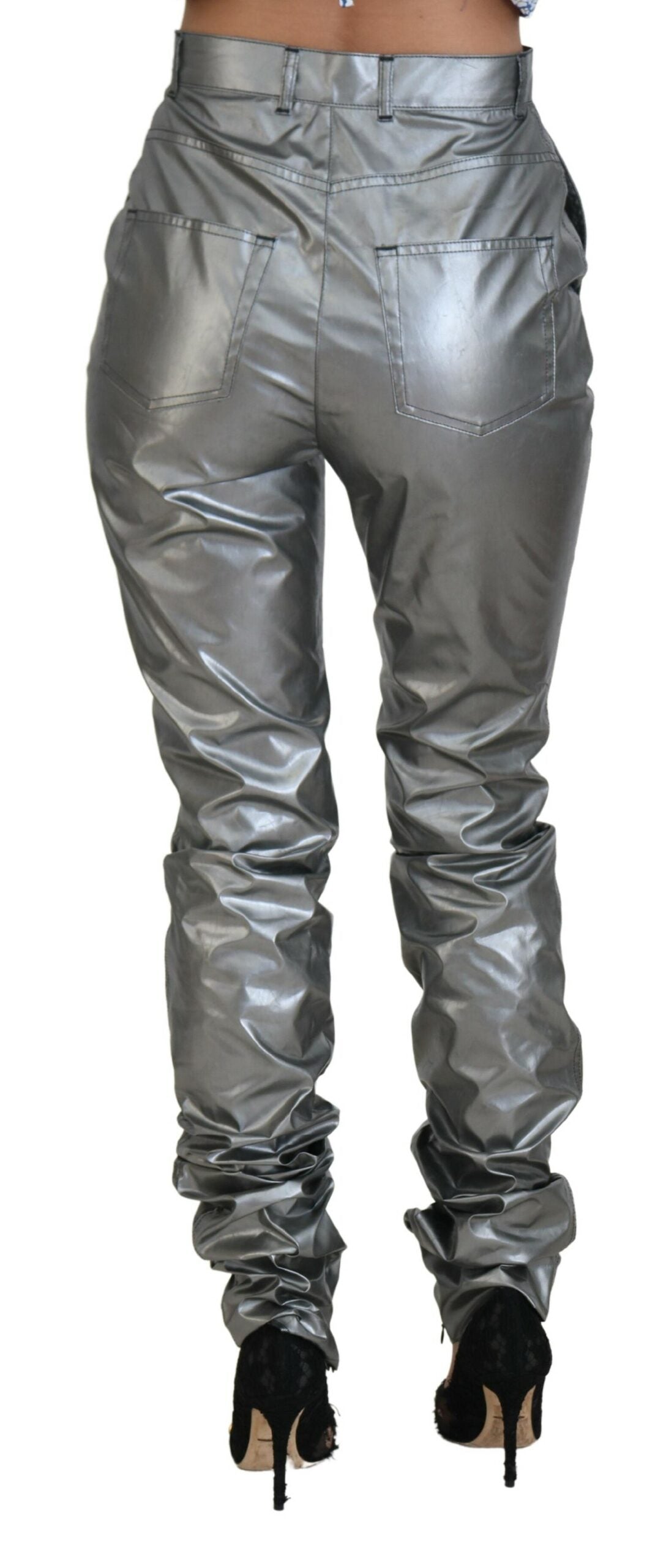 Pantalones ajustados de cintura alta en color plata metalizada de Dolce & Gabbana-3