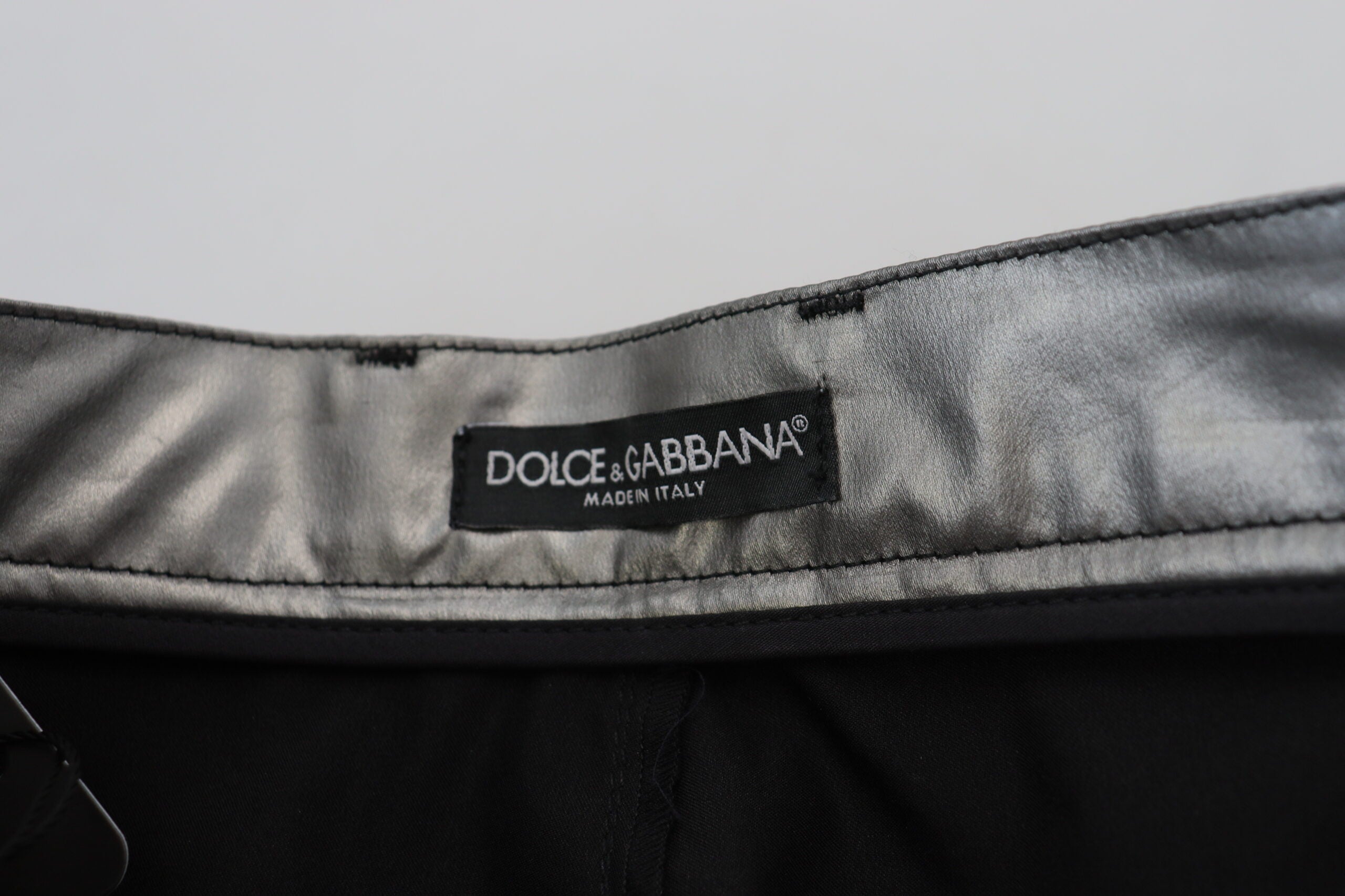 Pantalones ajustados de cintura alta en color plata metalizada de Dolce & Gabbana-5