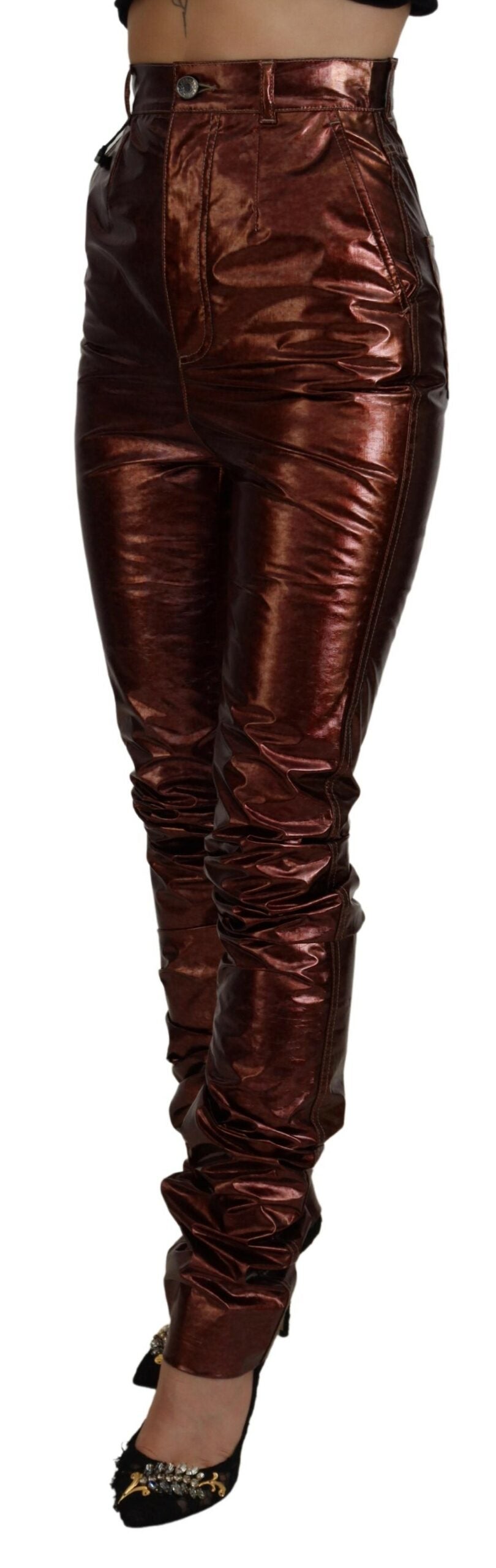 Dolce & Gabbana Metallisch bronzefarbene Skinny Jeans mit hoher Taille-2