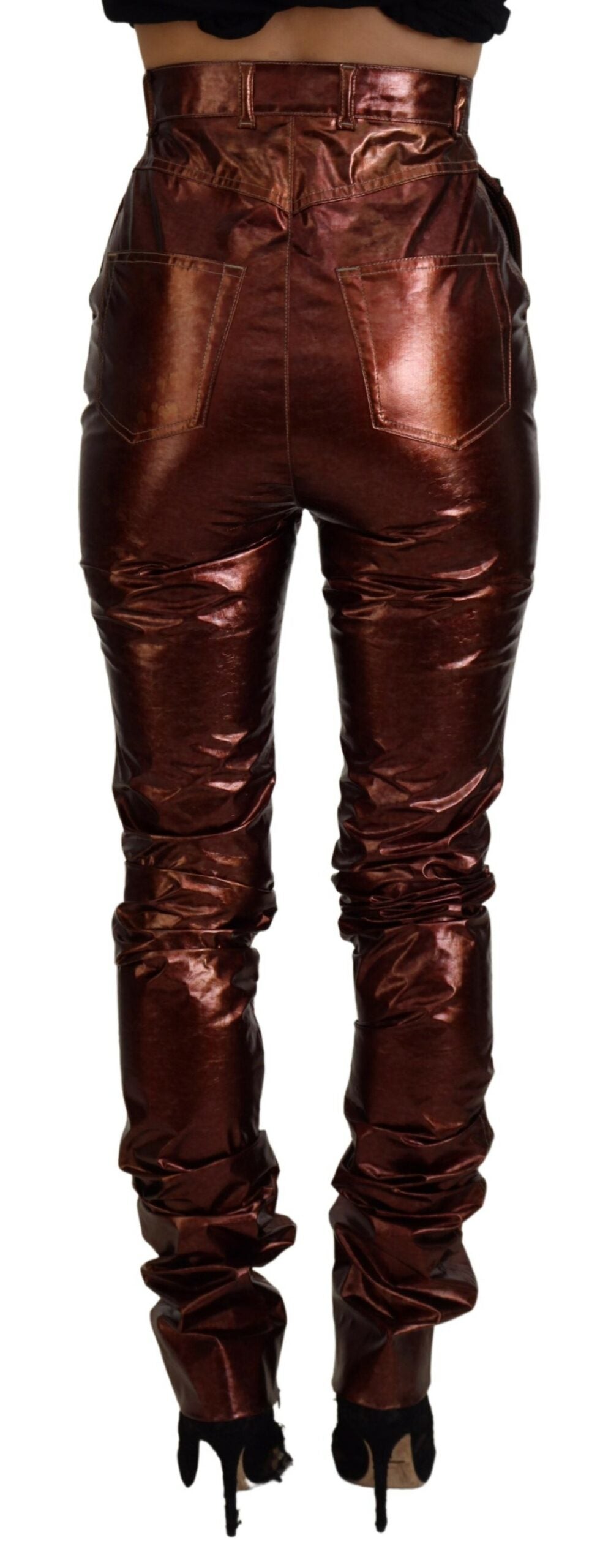 Dolce & Gabbana Metallisch bronzefarbene Skinny Jeans mit hoher Taille-3