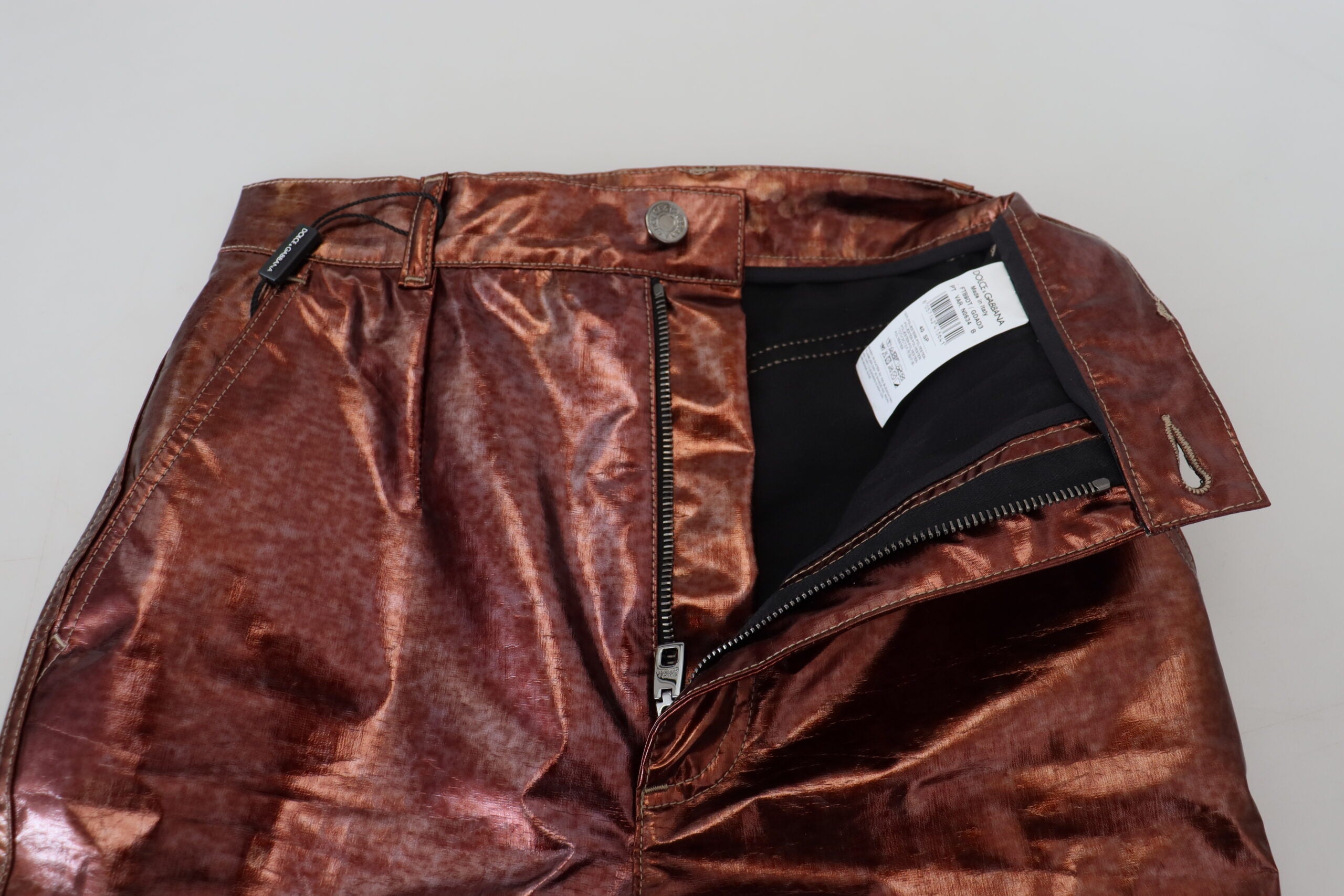 Dolce & Gabbana Metallisch bronzefarbene Skinny Jeans mit hoher Taille-4