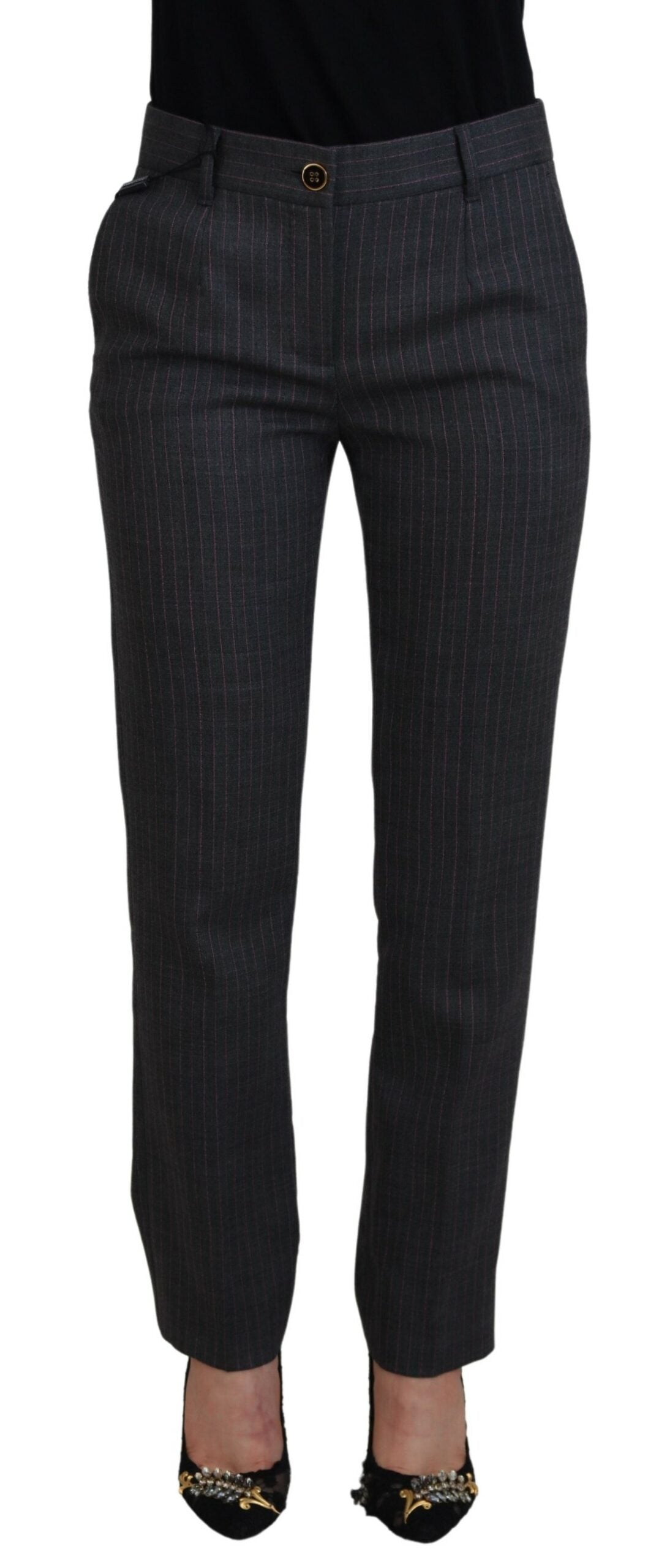 Dolce & Gabbana Grey Striped Wool Tapered Women's Trousers