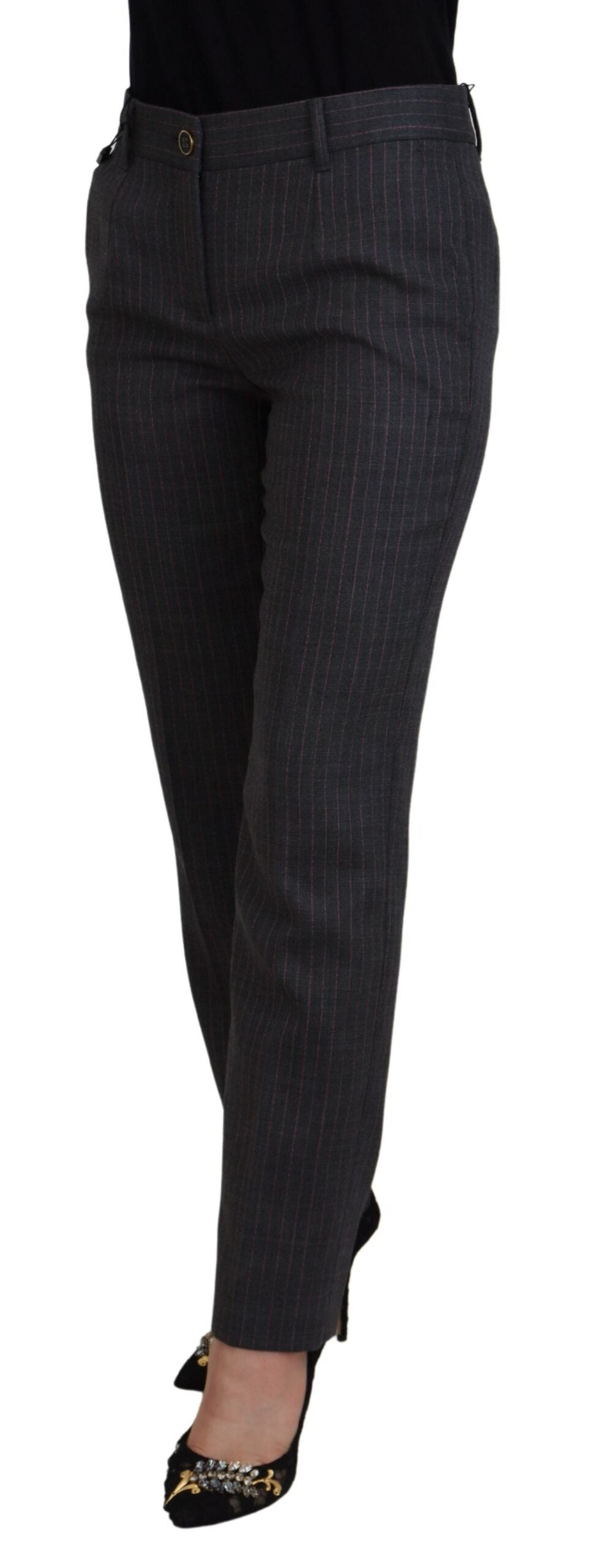 Dolce & Gabbana Grey Striped Wool Tapered Women's Trousers-2