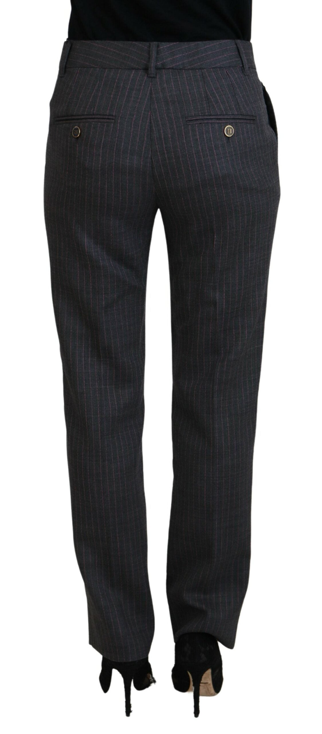 Dolce & Gabbana Grey Striped Wool Tapered Women's Trousers-3