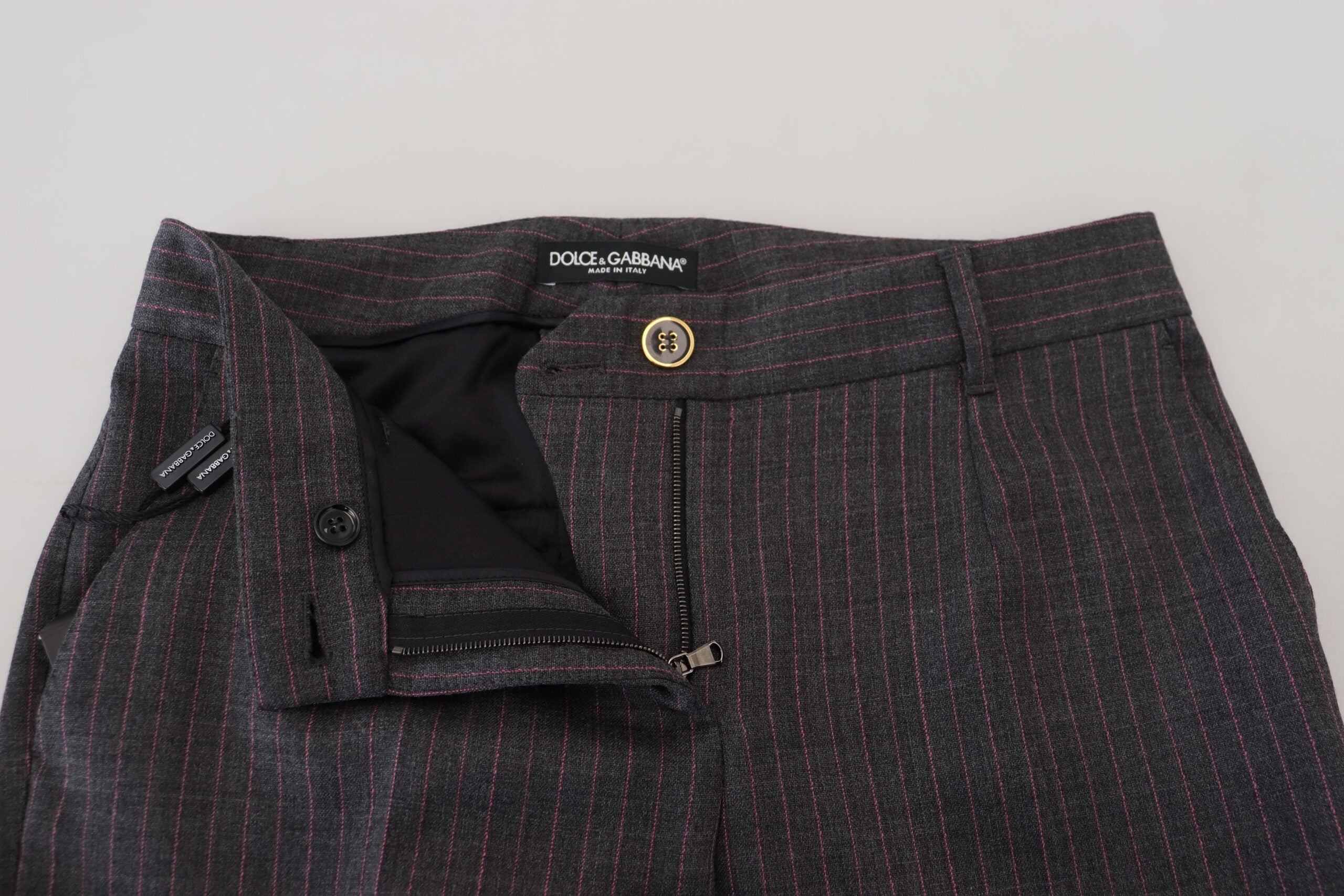 Dolce & Gabbana Grey Striped Wool Tapered Women's Trousers-4