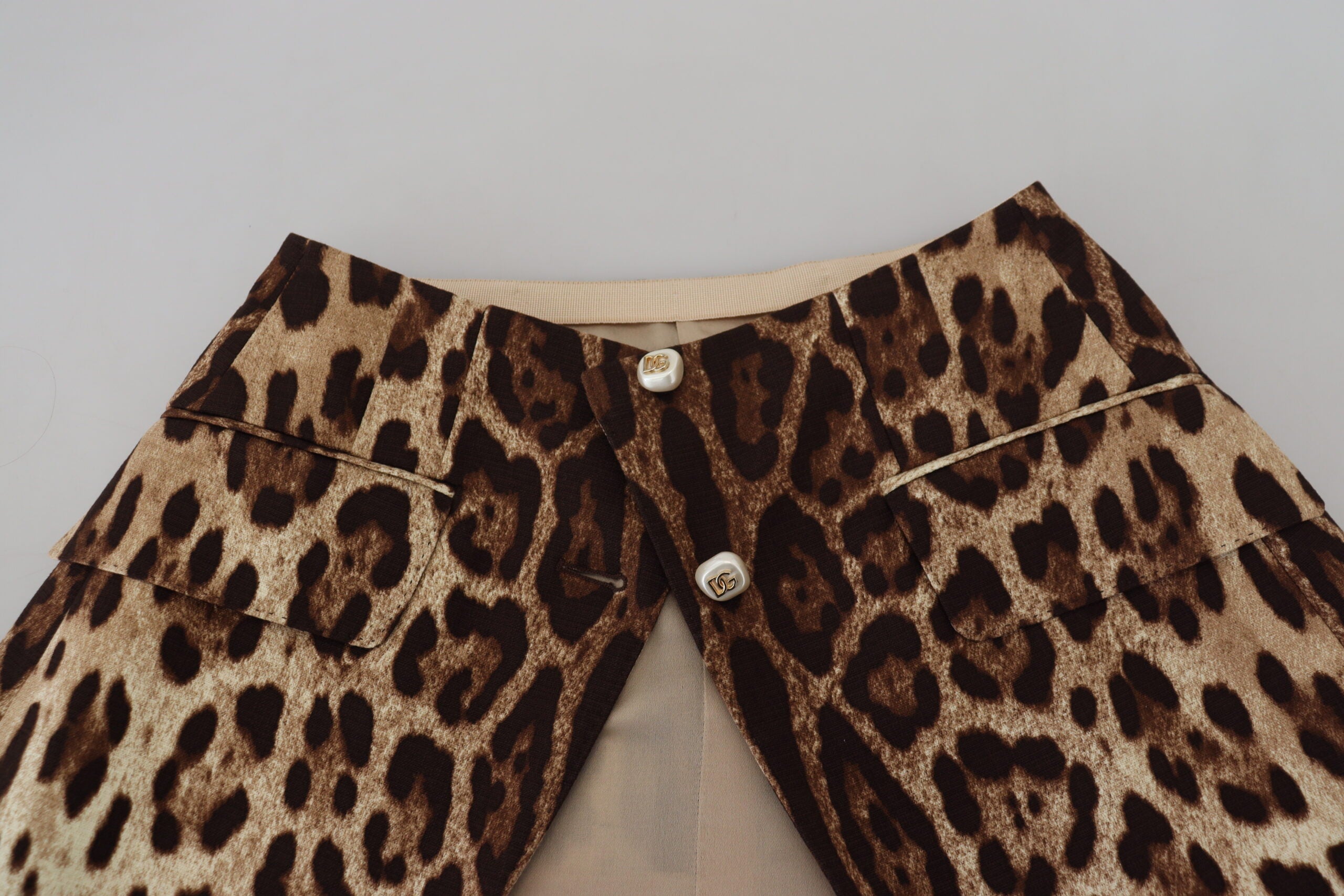 Dolce & Gabbana Brown A-Line Wool Mini Skirt with Leopard Print-4