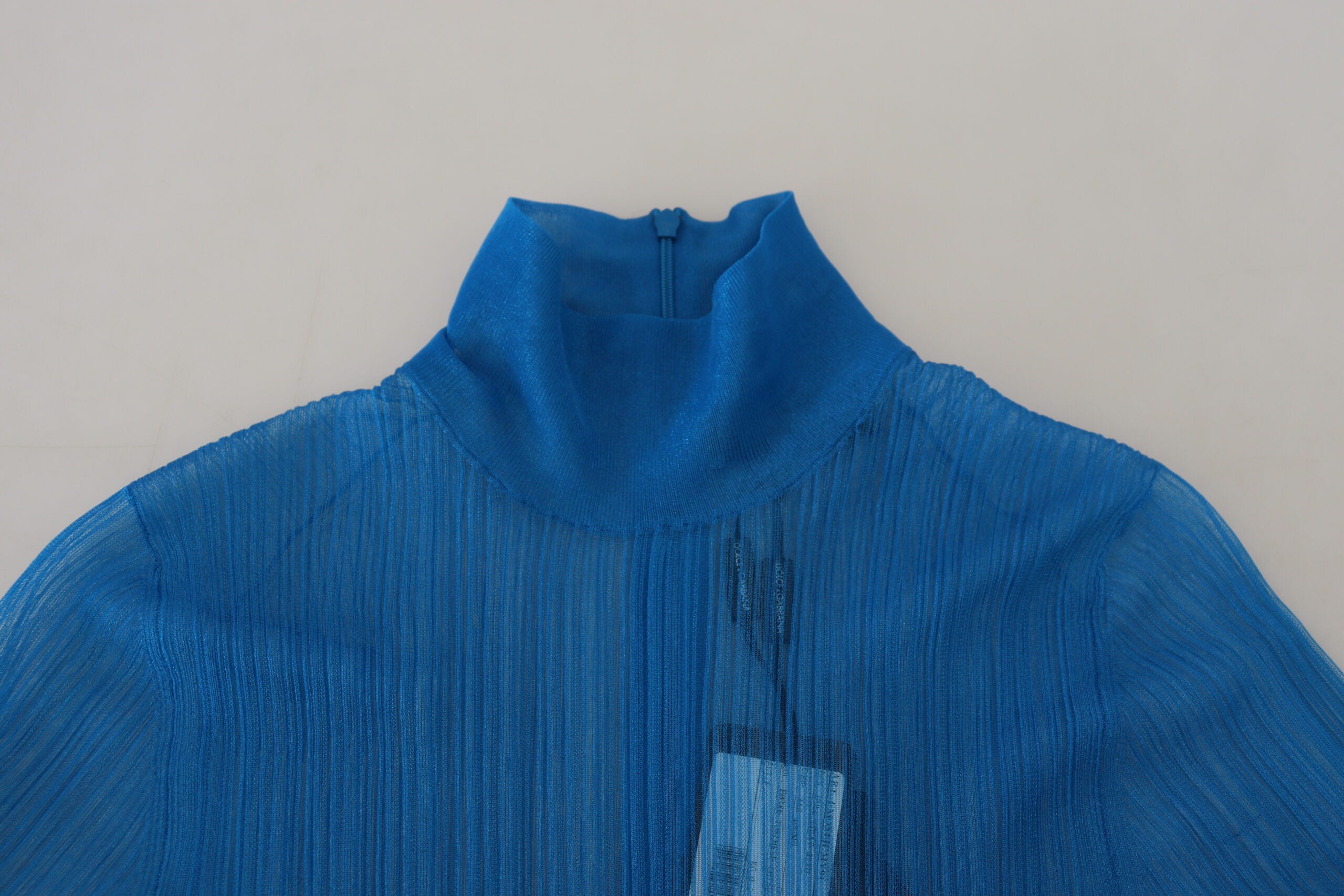 Dolce & Gabbana Blue Mesh Turtleneck Long Sleeve Blouse Top-5