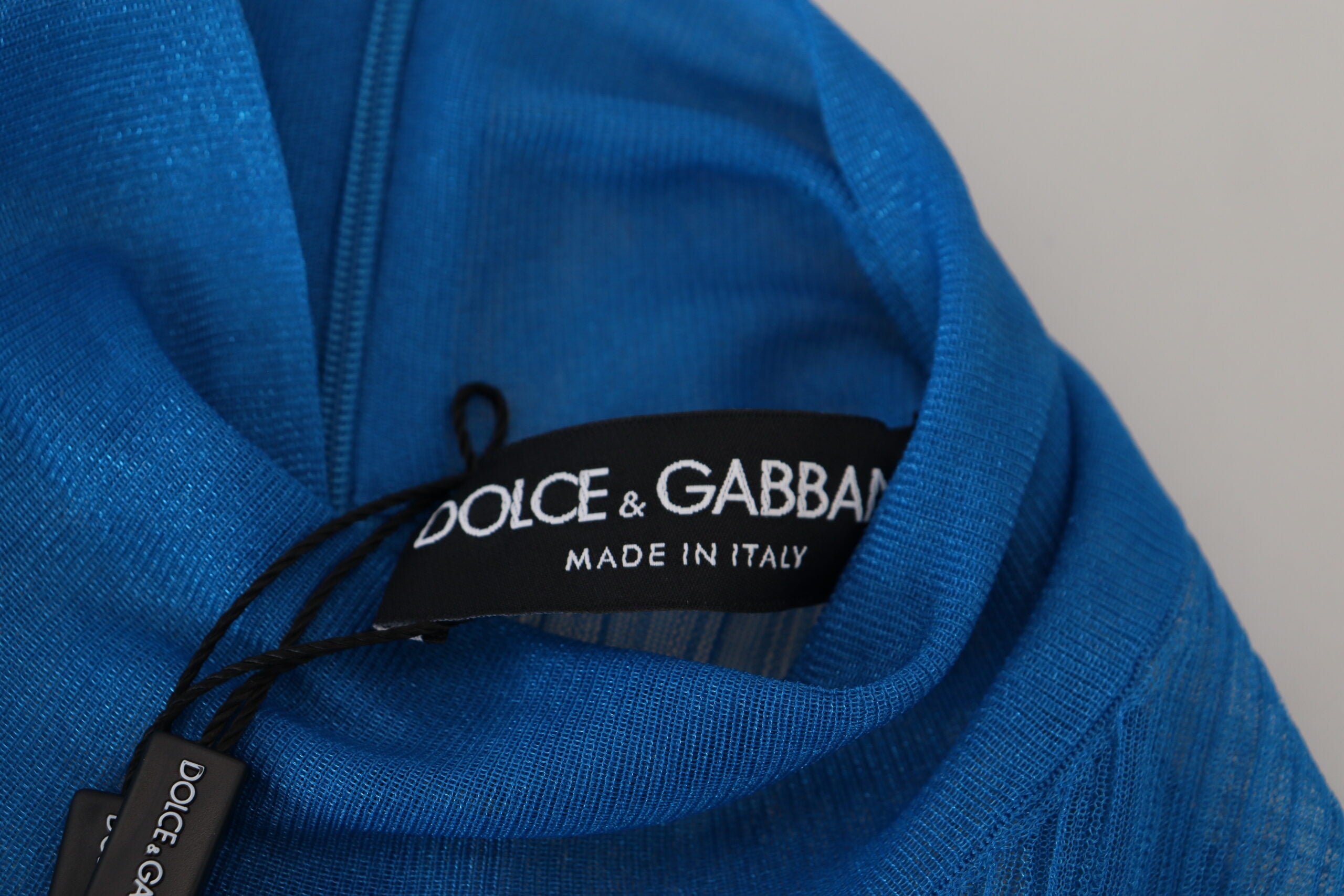 Dolce & Gabbana Blue Mesh Turtleneck Long Sleeve Blouse Top-6