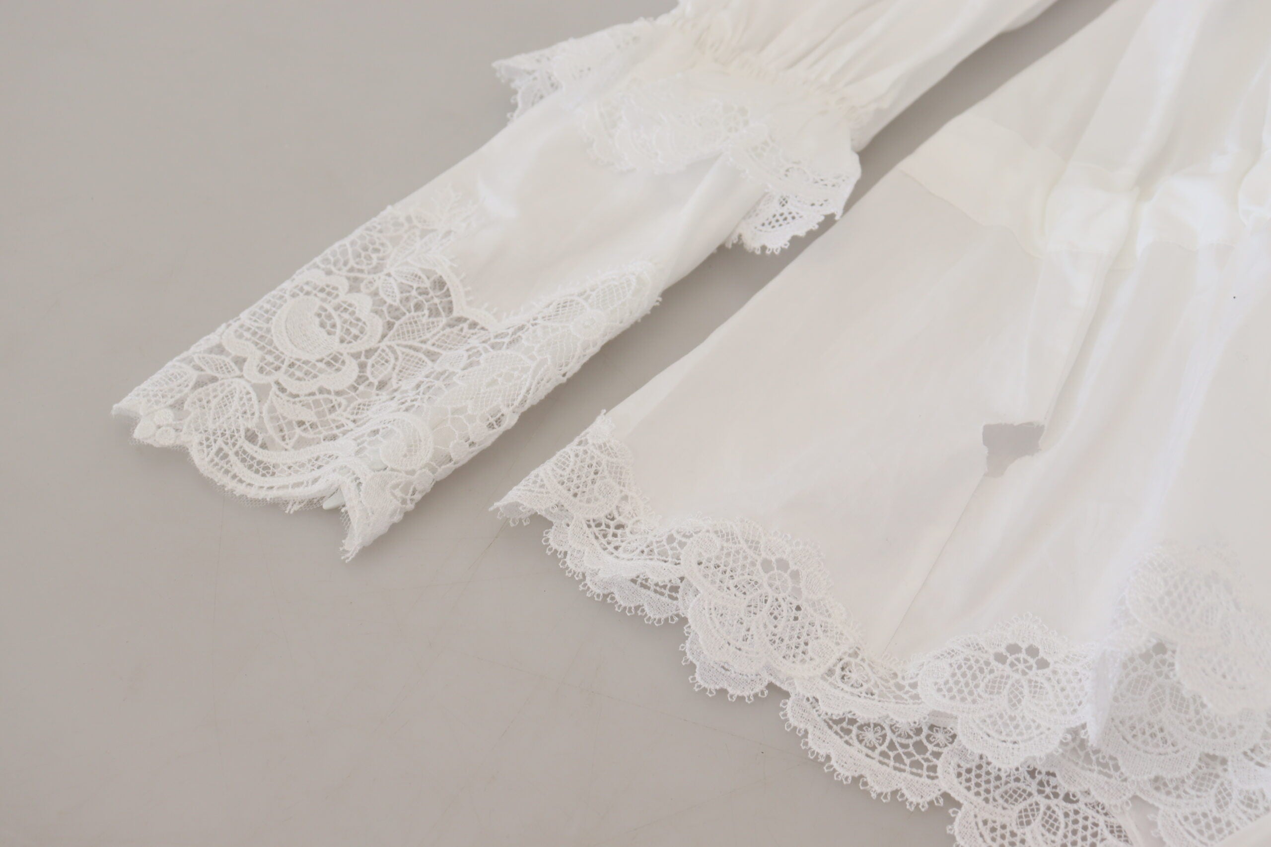 Dolce & Gabbana White cotton roll neck blouse with lace trim-6