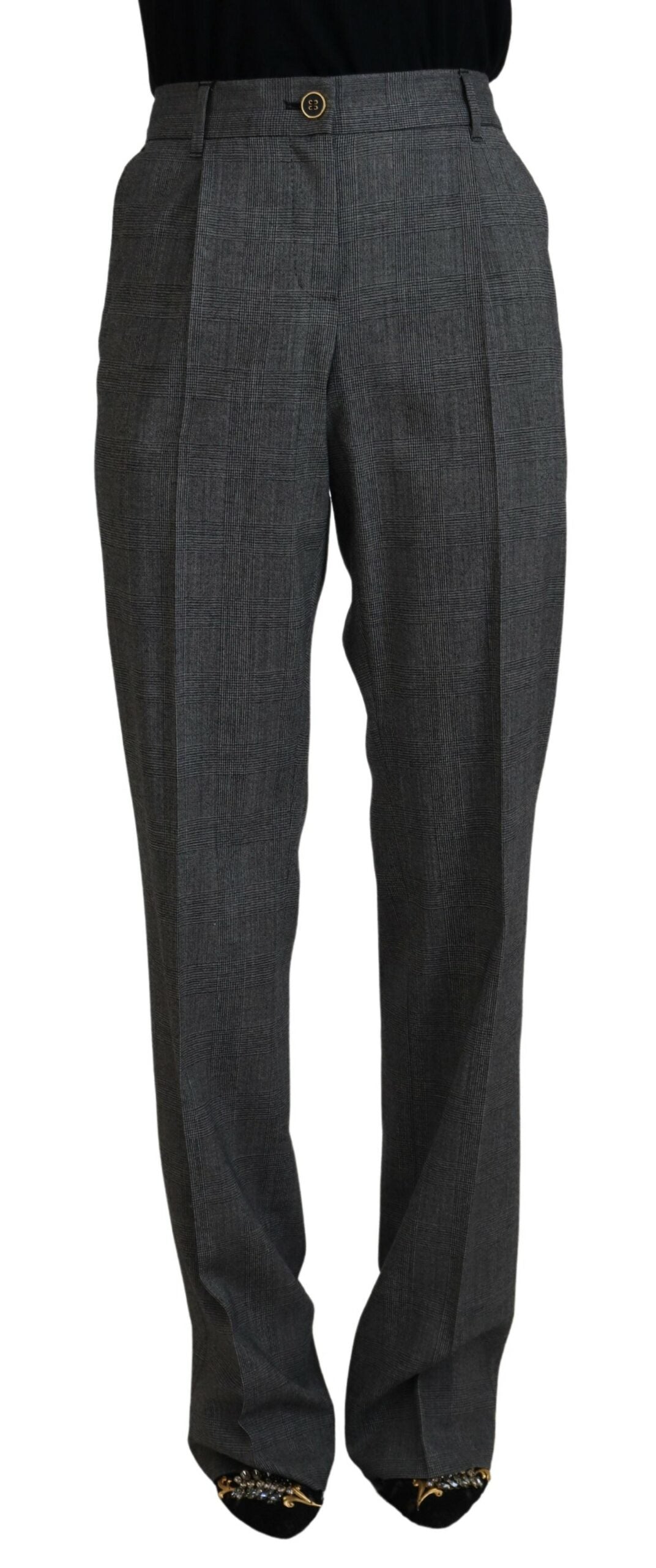 Dolce & Gabbana Grey Women's High-Waisted Wool Trousers