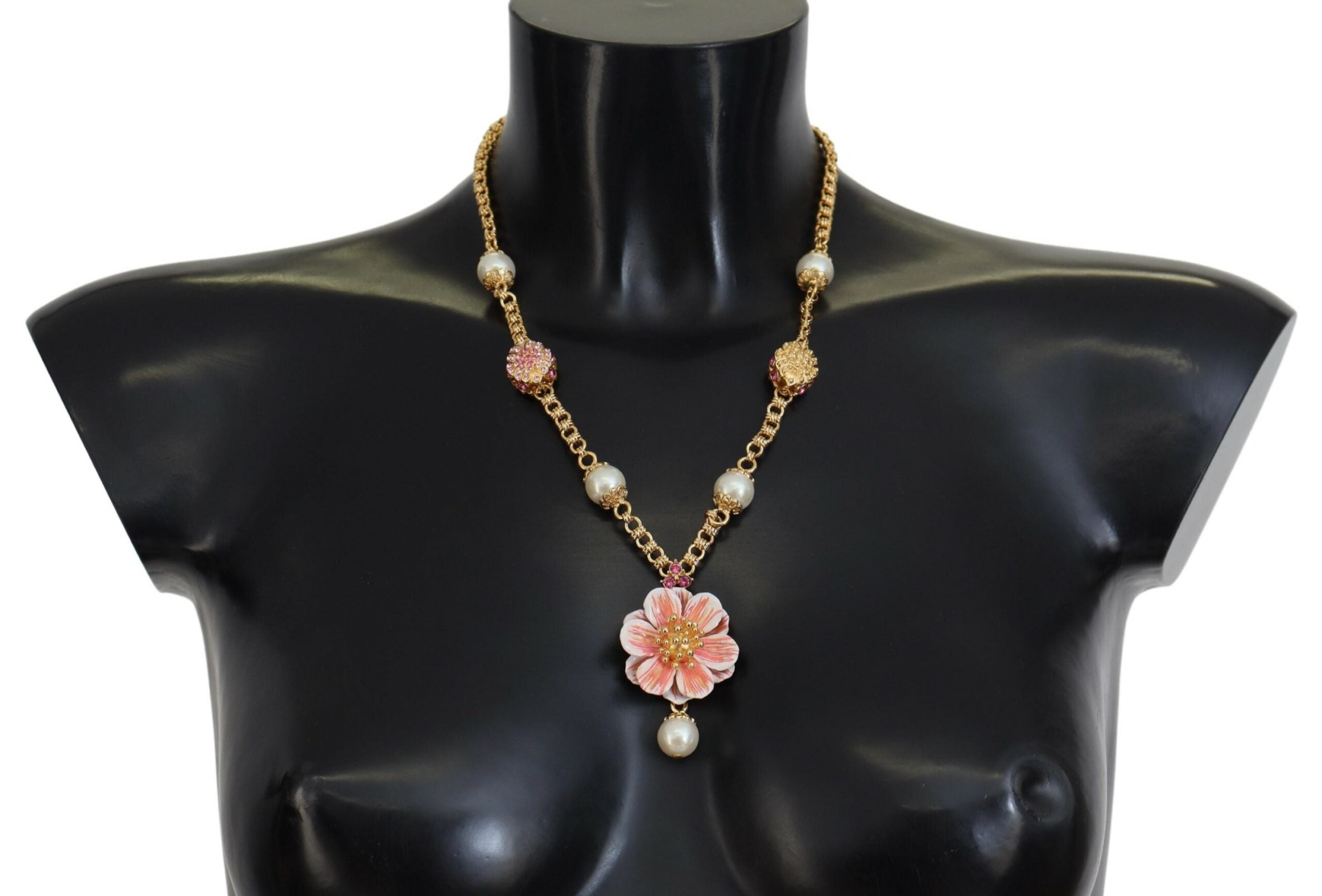 Dolce & Gabbana Gold-tone Flower Crystal Pink Embellished Necklace