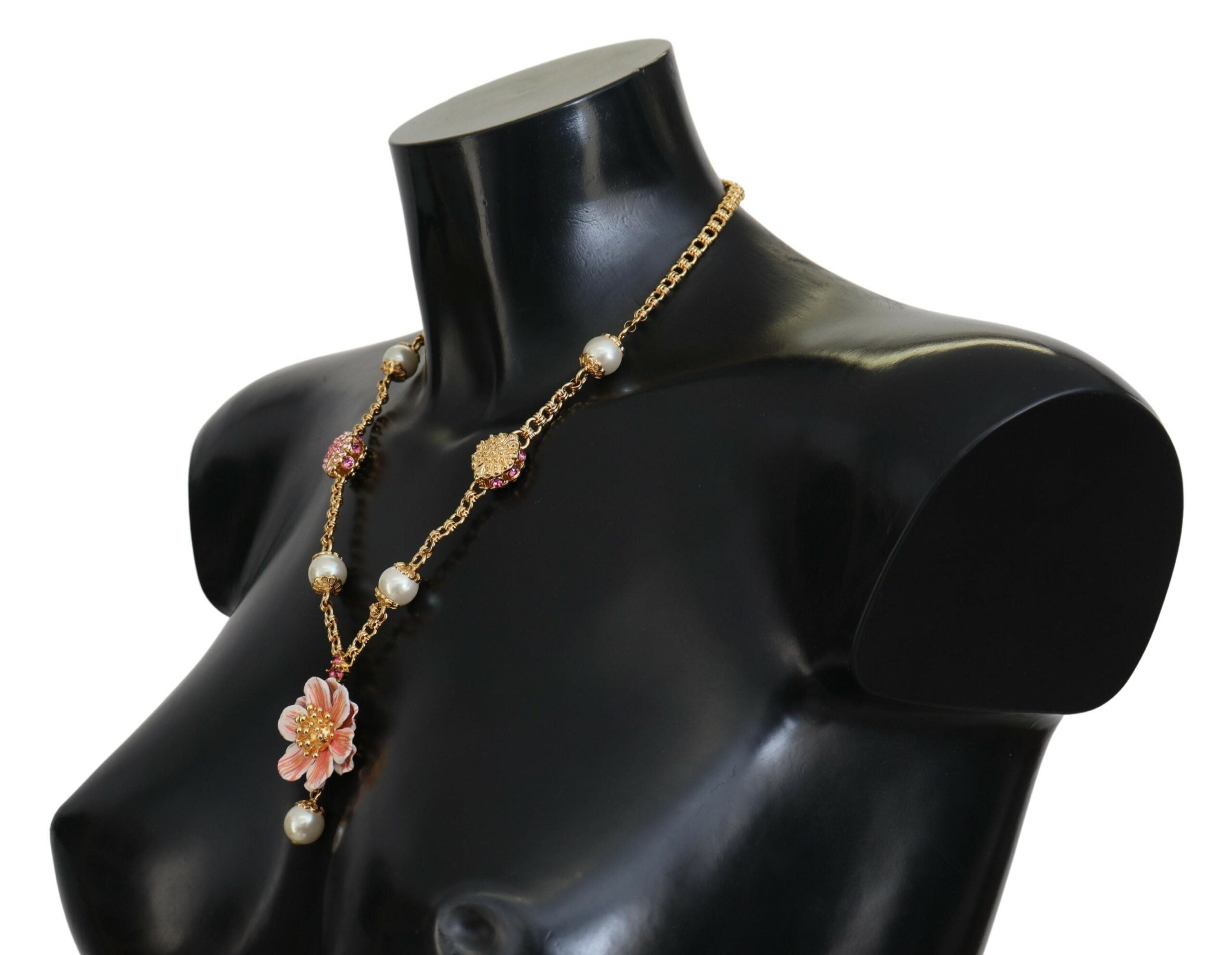Dolce & Gabbana Gold-tone Flower Crystal Pink Embellished Necklace-2