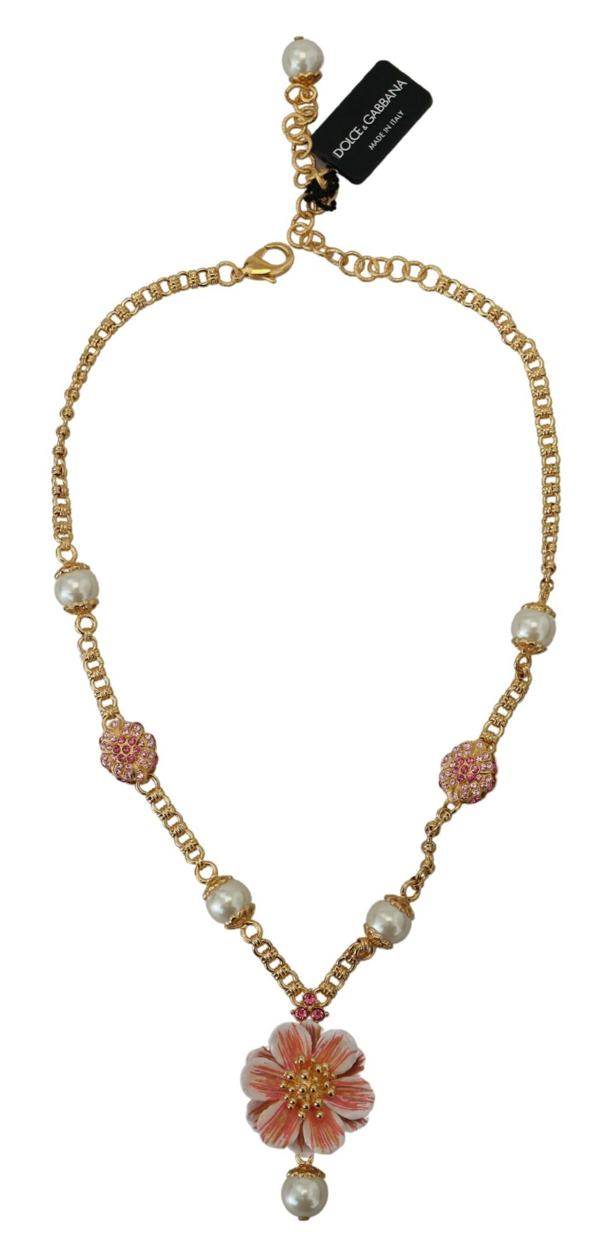 Dolce & Gabbana Gold-tone Flower Crystal Pink Embellished Necklace-3