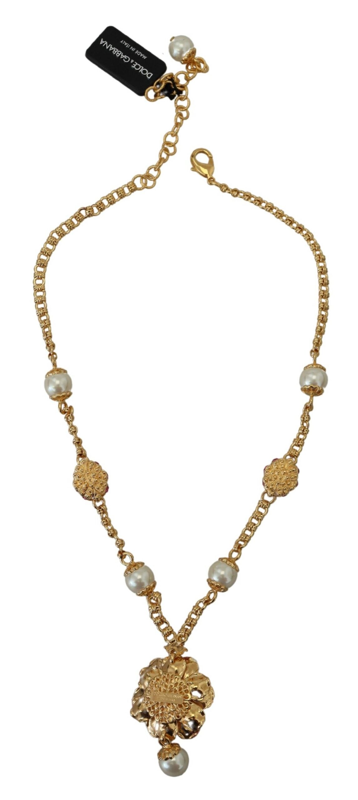 Dolce & Gabbana Gold-tone Flower Crystal Pink Embellished Necklace-4