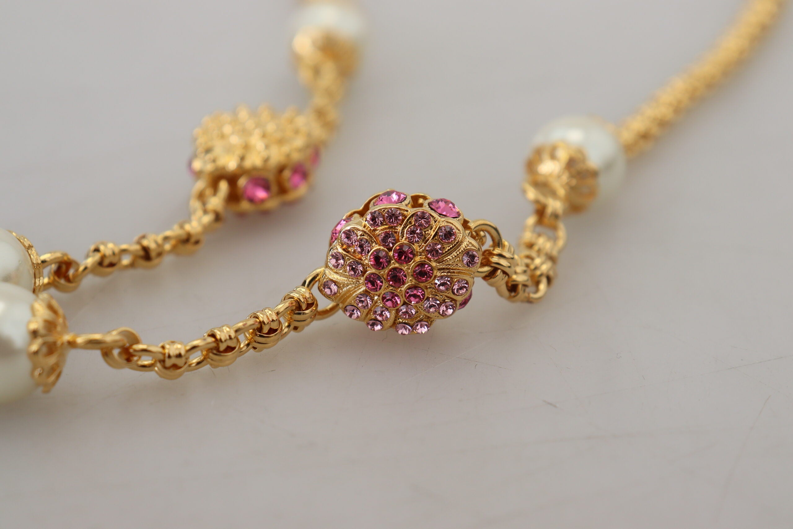 Dolce & Gabbana Gold-tone Flower Crystal Pink Embellished Necklace-7