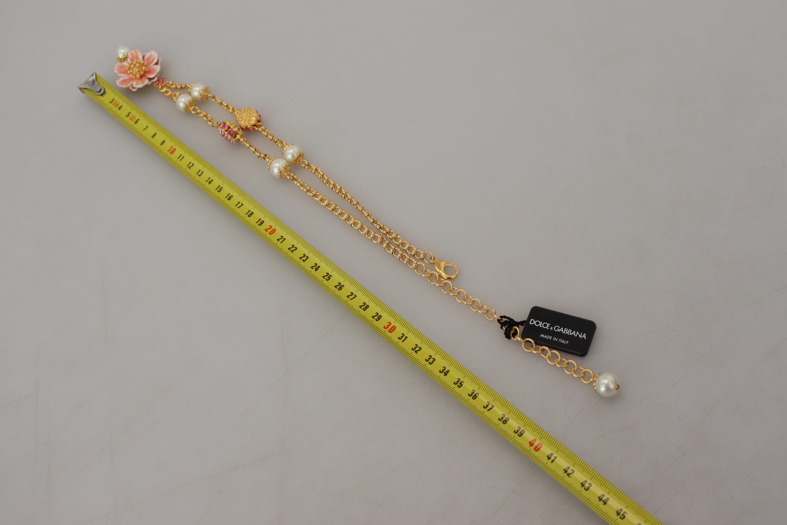 Dolce & Gabbana Gold-tone Flower Crystal Pink Embellished Necklace-8