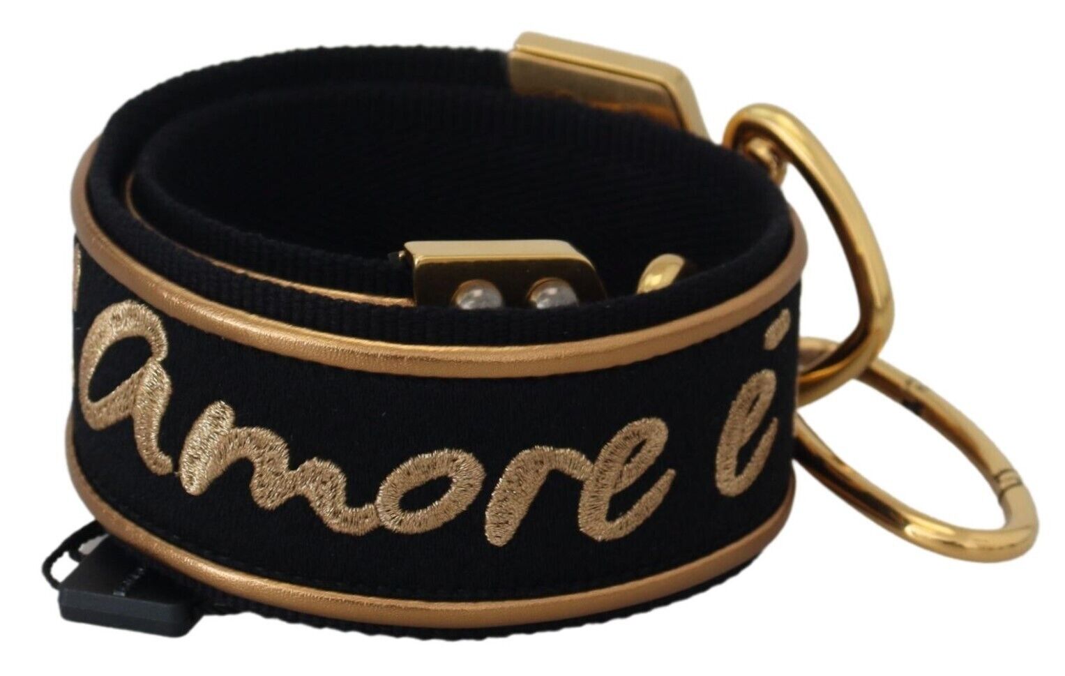 Dolce & Gabbana Schwarz Gold Logo Druck Messing Tasche Schulterriemen-1