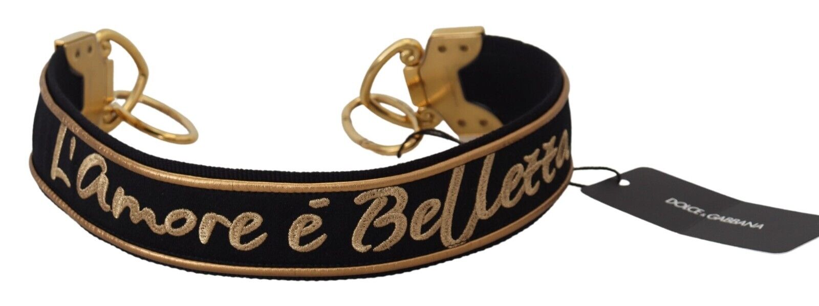 Dolce & Gabbana Schwarz Gold Logo Druck Messing Tasche Schulterriemen-2