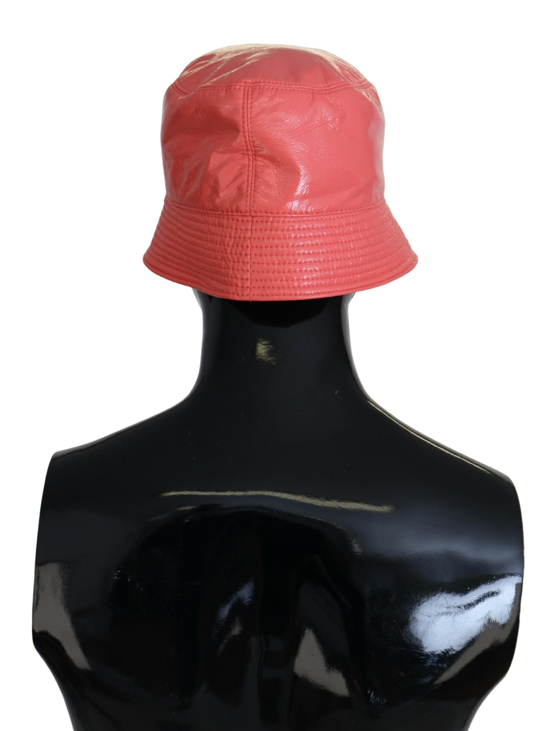 Dolce & Gabbana Peach Quilted Faux Leather Women's Bucket Cap Hat-3