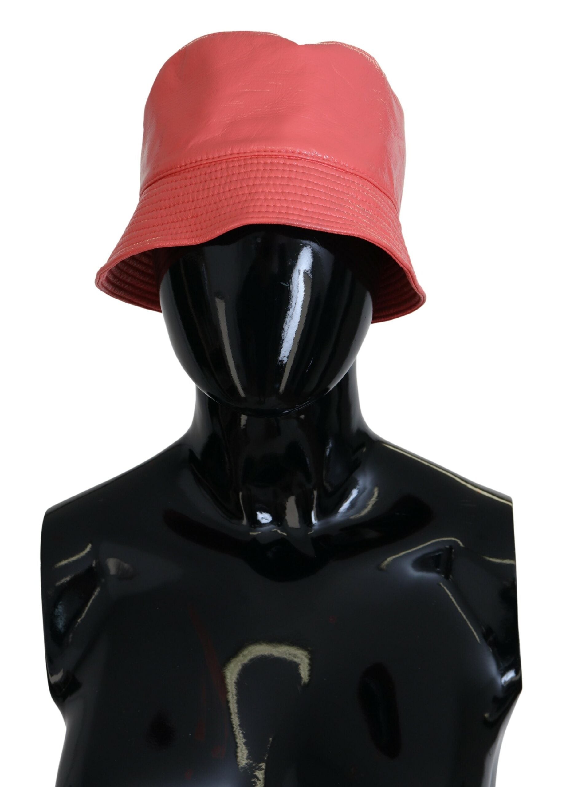 Dolce & Gabbana Peach Quilted Faux Leather Women's Bucket Cap Hat-1