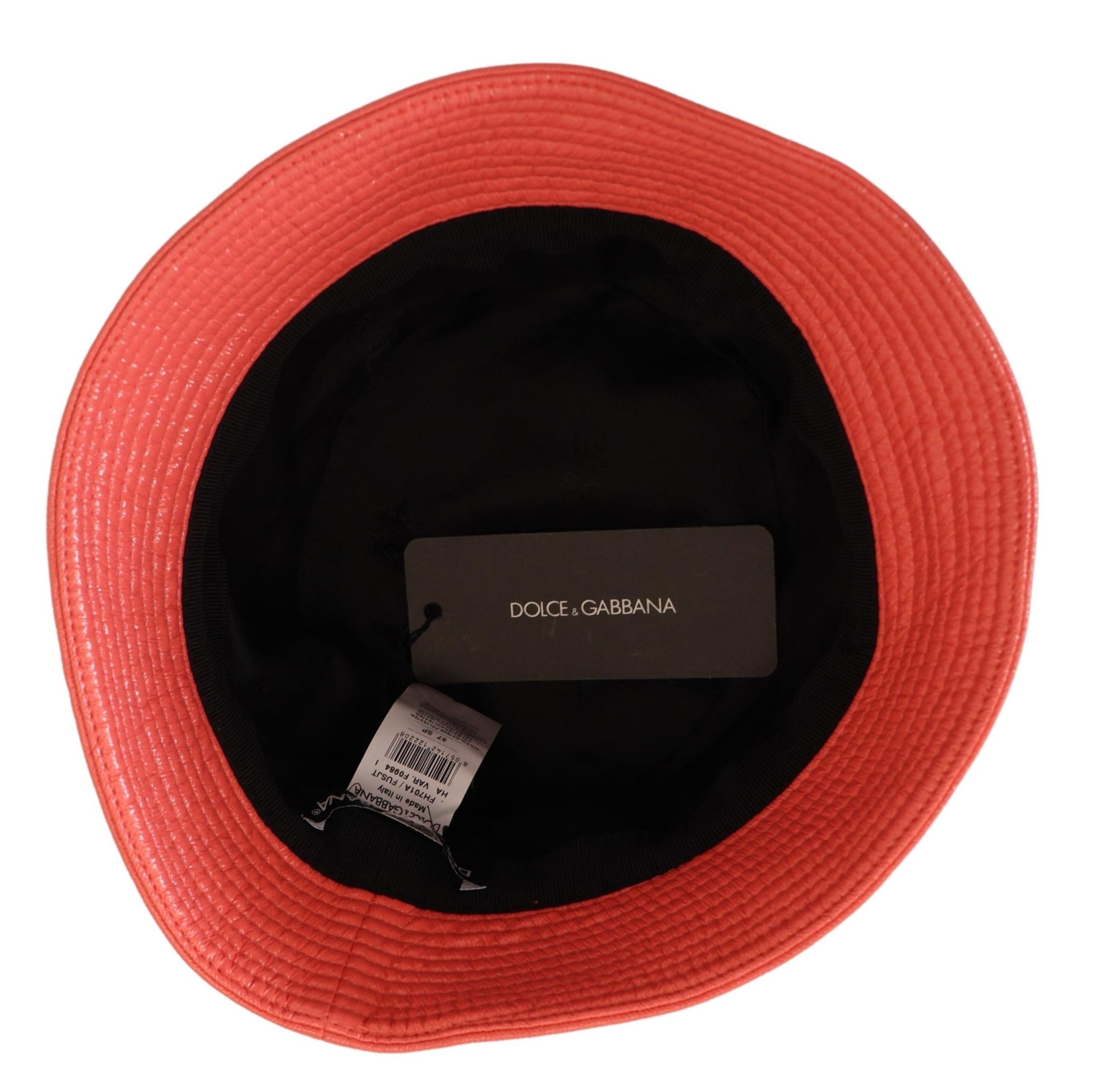 Dolce & Gabbana Peach Quilted Faux Leather Women's Bucket Cap Hat-4