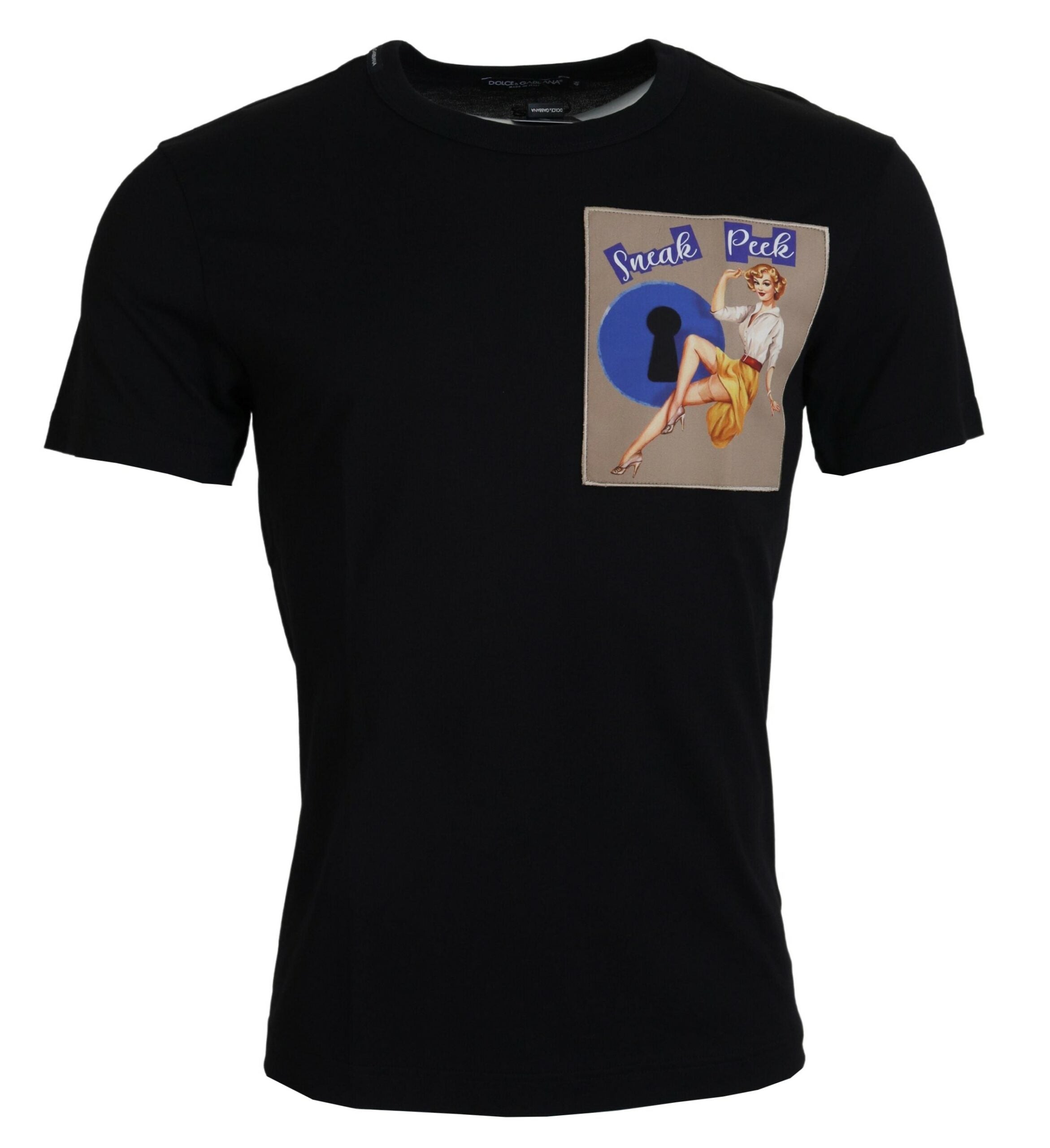 Dolce & Gabbana Schwarzes Sneak Peek Baumwoll-T-Shirt mit kurzen Ärmeln-1