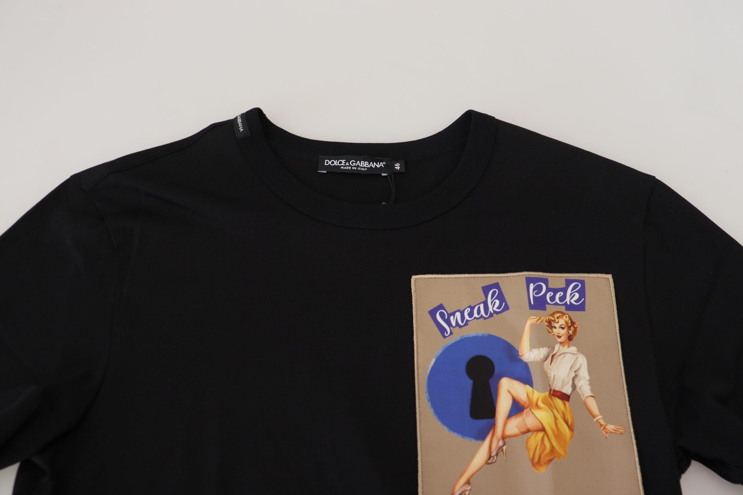 Dolce & Gabbana Schwarzes Sneak Peek Baumwoll-T-Shirt mit kurzen Ärmeln-4